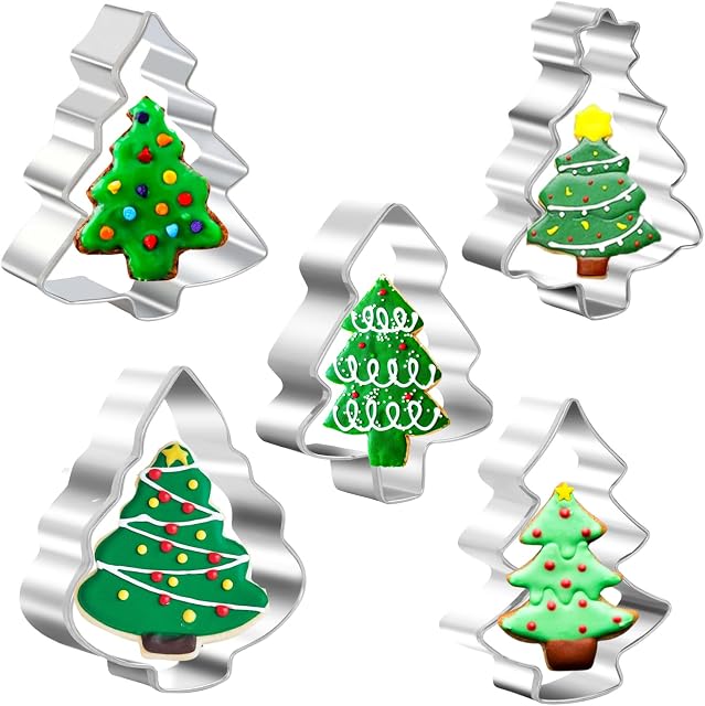 Christmas Tree Cookie Cutters 5 Pieces Stainless Steel Christmas Cookie Cutter Set Pastry Biscuit Fondant Cutter for Christmas