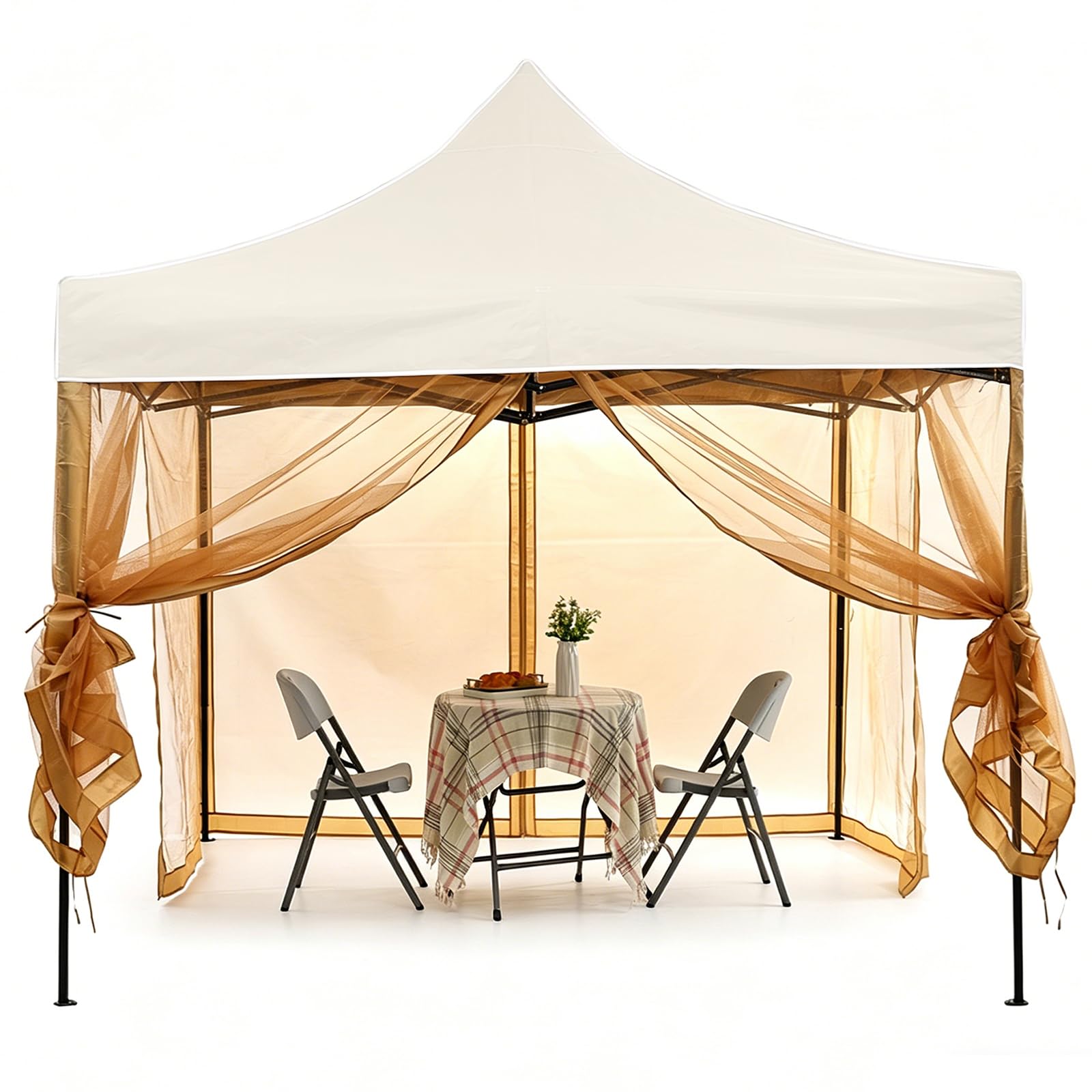 DECAKE Gazebo Curtains - Mosquito Net for Outdoor 4-Panel with Zipper Universal Replacement Netting, Polyester Privacy Bug Net,Brown,10x10FT/3x3M