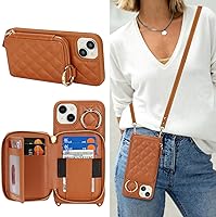 Vista 35 de Funda tipo cartera con bandolera para iPhone 15 Pro Max, funda de piel sintética con cierre de cremallera, funda tipo atril con ranuras para Oro Rosa