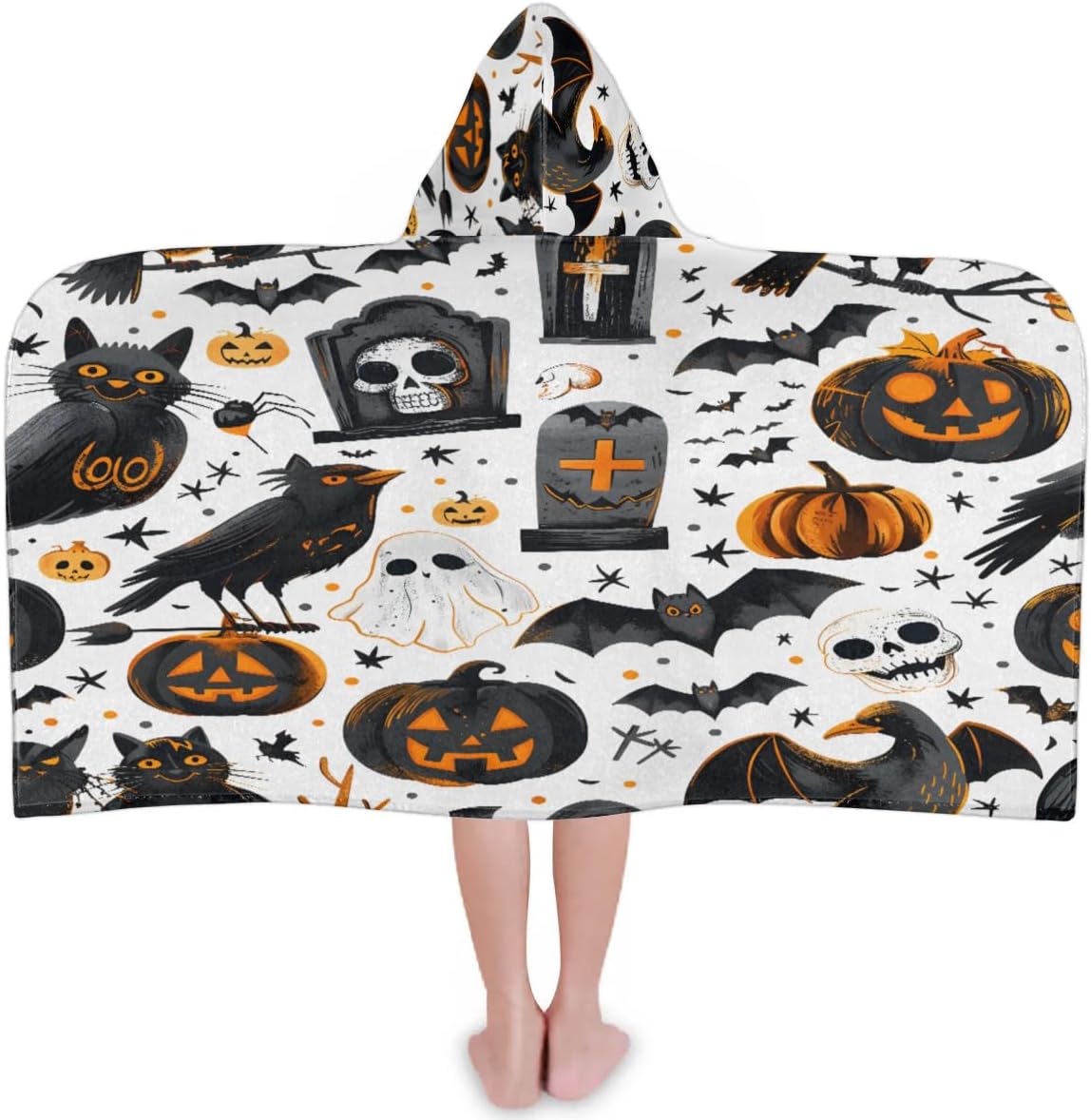 Pardick Grave Crow Pumpkin Kids Bath Towel Beach Towel with Hood Pool Cover Up for Girls Boys Soft Absorbent Hooded Bath Towel Toddler Towels for Beach, Pool