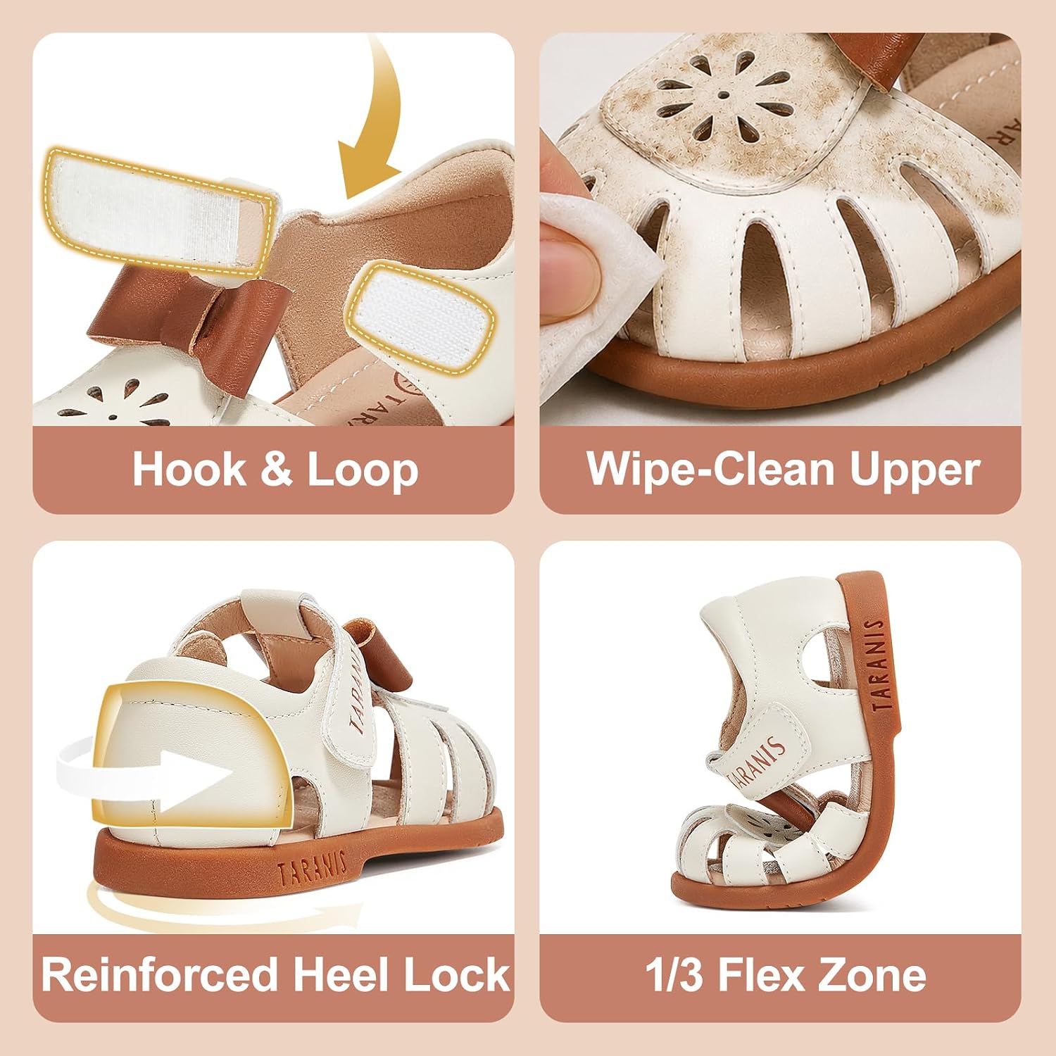 TARANIS Toddler Girls Sandals Wide Toe Box Barefoot Shoes with Stable Heel Support Non-Slip Summer Baby First Walking Shoes Cute Princess Flats for Party Wedding Preschool