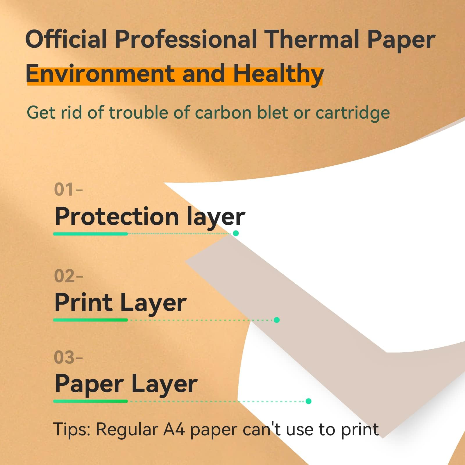 Papel para impresora térmica A4, 4 rollos, 8.26 pulgadas de ancho, compatible con PeriPage A40, M08F, MT810 y otras impresoras térmicas portátiles (4 rollos | 8.26 x 23 pies)