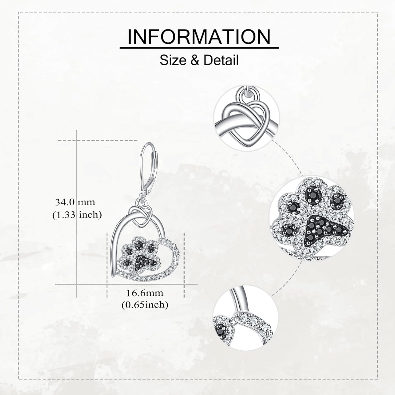 URONE Paw Print Earrings 925 Sterling Silver Heart Paw Print Earrings Puppy Dog Jewelry Gifts for Women - Image 5