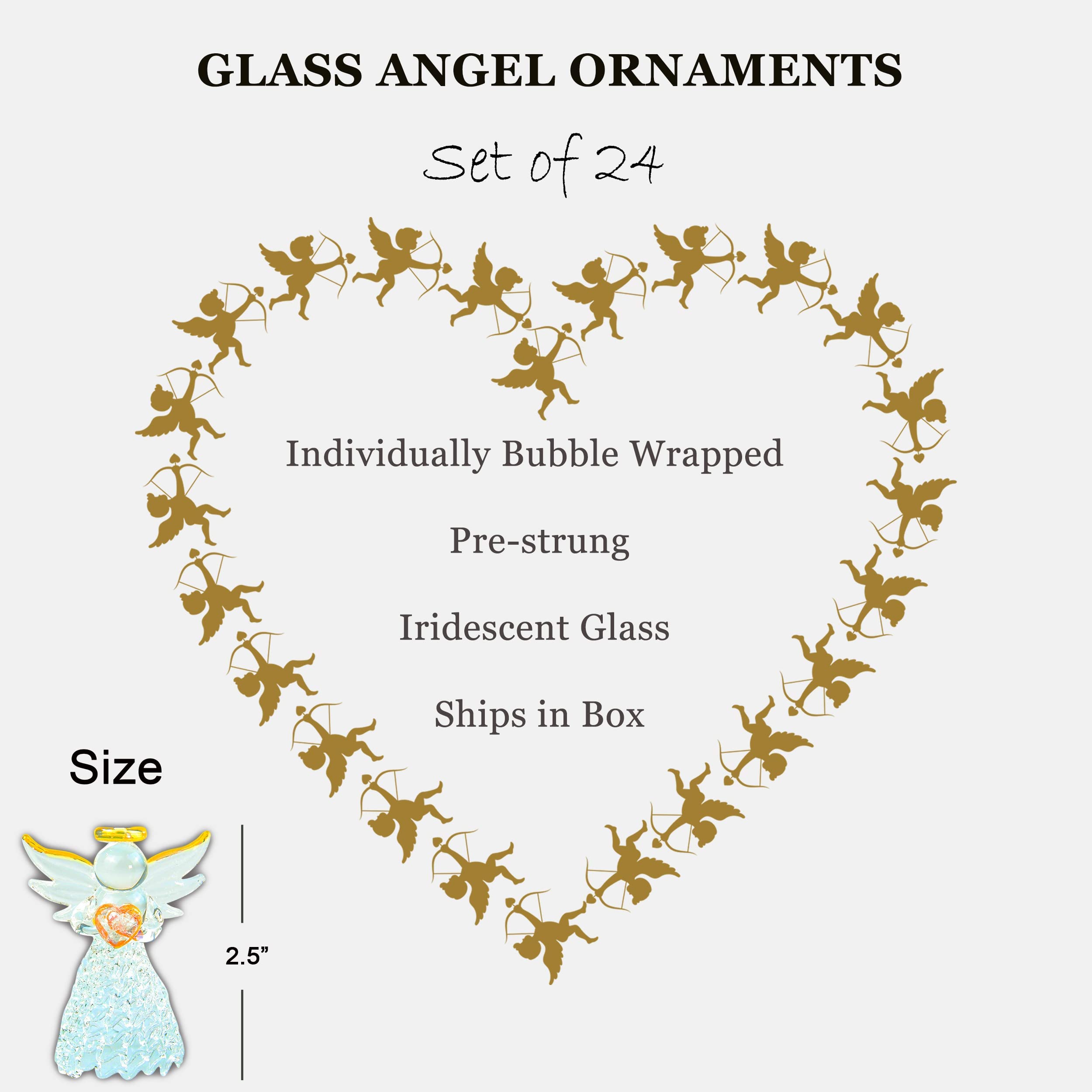 4E's Novelty - Angelo decorativo in vetro per albero di Natale, set da 24 pezzi, 6 disegni – 6,5 pollici trasparente filato angelo religioso