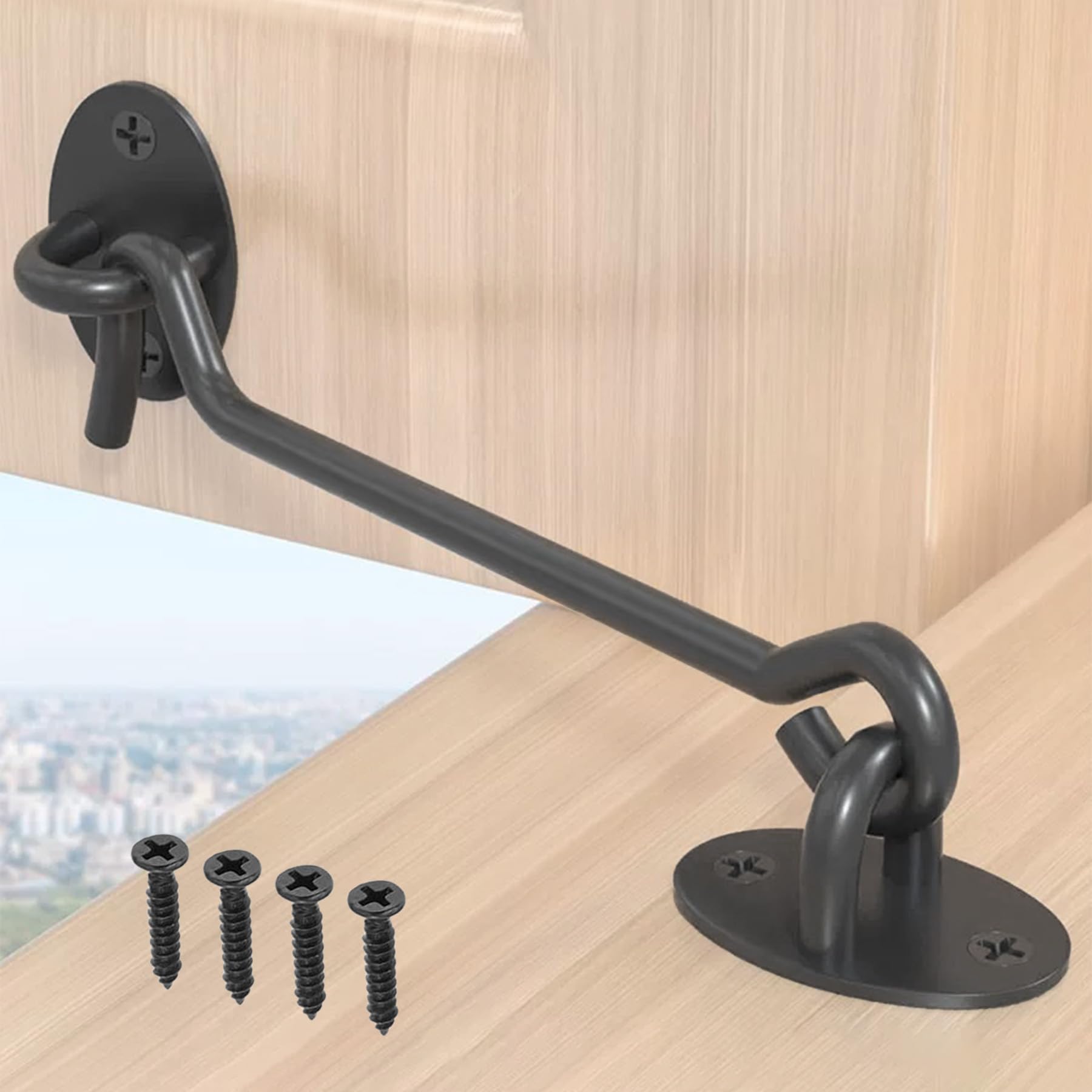 LEPEVNEY 14-Inch Stainless Steel Black Cabin Hook Latch & Eye Hook Garden Gate Latch Door Hold Open