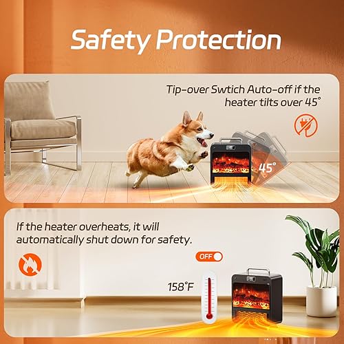 Miniatura 6 de Calentador eléctrico de chimenea, calentadores de chimenea portátiles 3 en 1 para uso en interiores, calentador de espacio de 7501500 W para