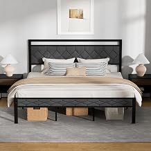 Z-hom King Size Bed Frame, King Bed Frame with Upholstered Headboard,Grey | Metal Platform Bed Frame,No Box Spring Needed,Stable Construction,Easy Assemble,Noise Free