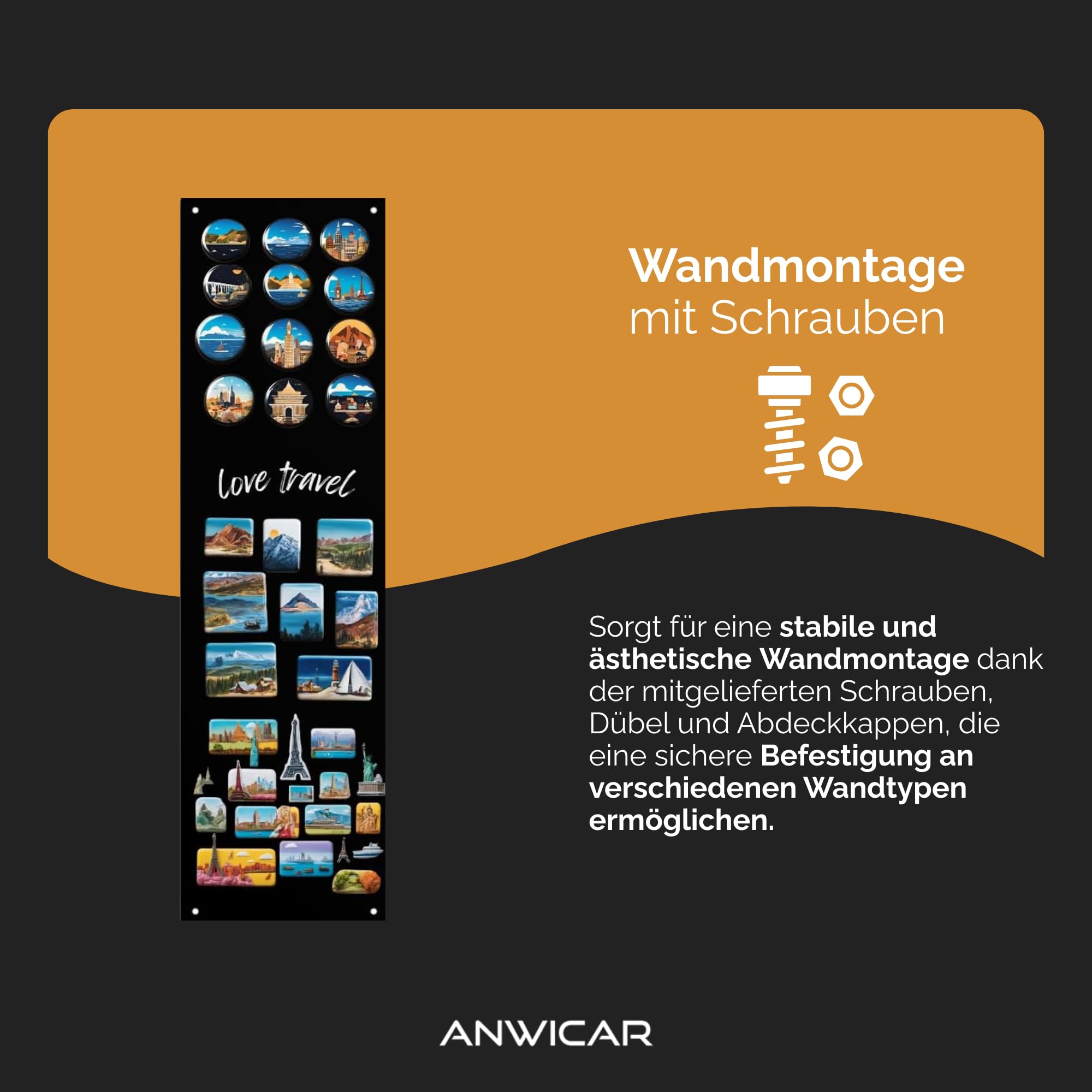 Magnettafel - Magnetische Pinnwand 70x20 cm aus Stahl, ideal für Magnete und Notizen, magnetisches Whiteboard, beschreibbare Tafel mit Kreidemarkern, inkl. Montageset - Schwarz