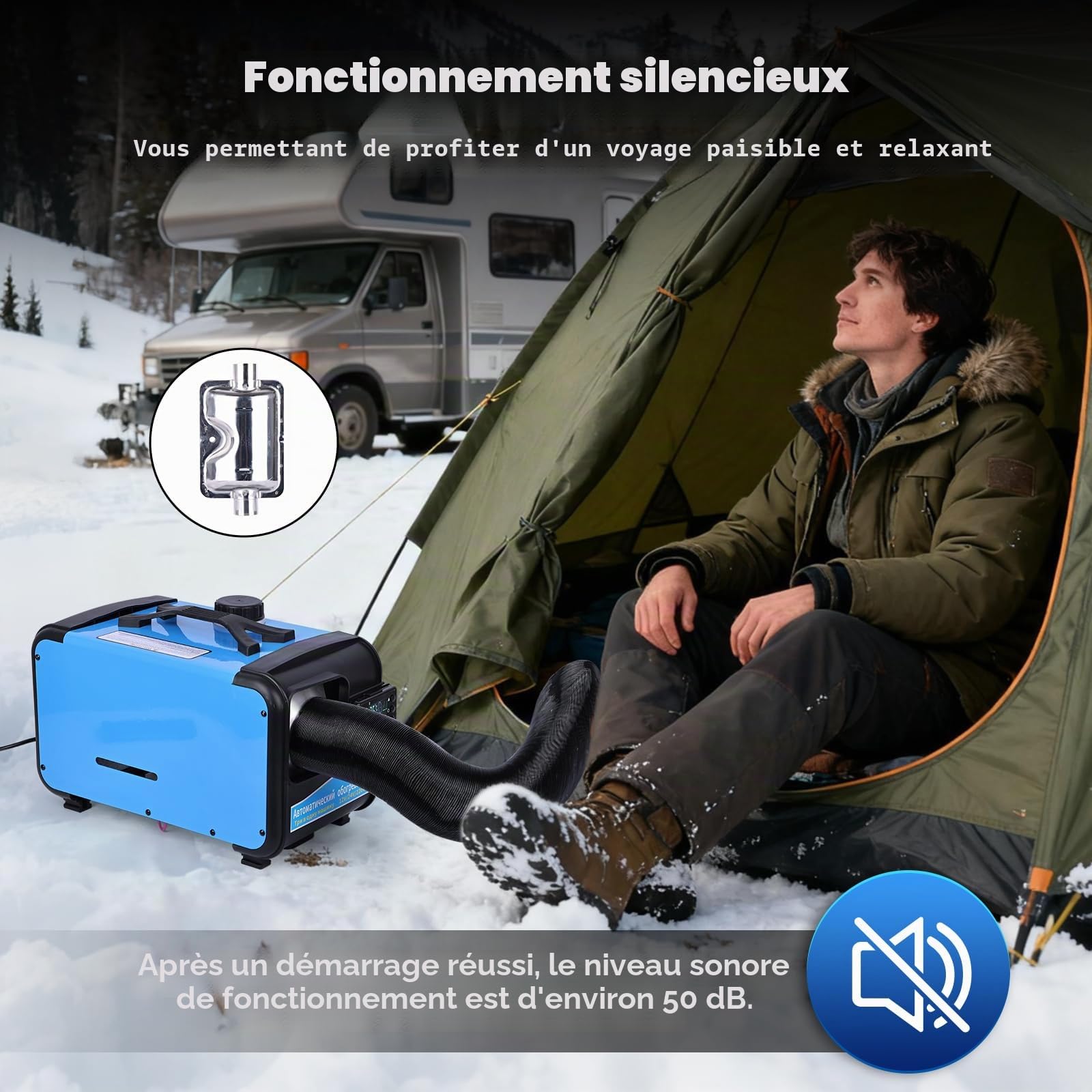 Chauffage Diesel 8 kW, Avec Bluetooth et Télécommande, Adaptateurs 12/24 V CC et CA, Mode Haute altitude, Réservoir de Carburant de 5 L, Convient Aux Voitures, Camions et Camping-cars