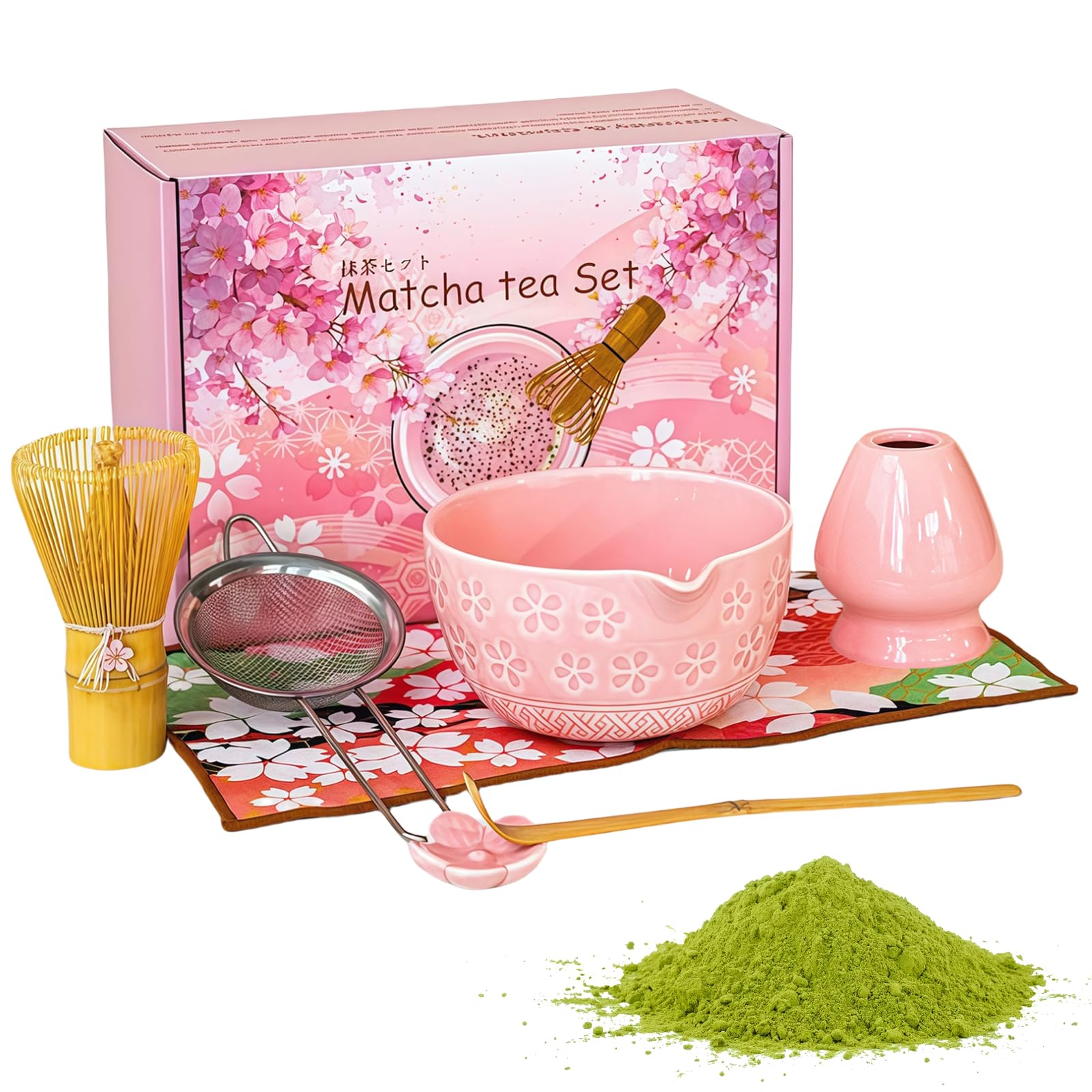 Kit Matcha céramique rose et bambou de qualité supérieure pour une cérémonie du thé réussie