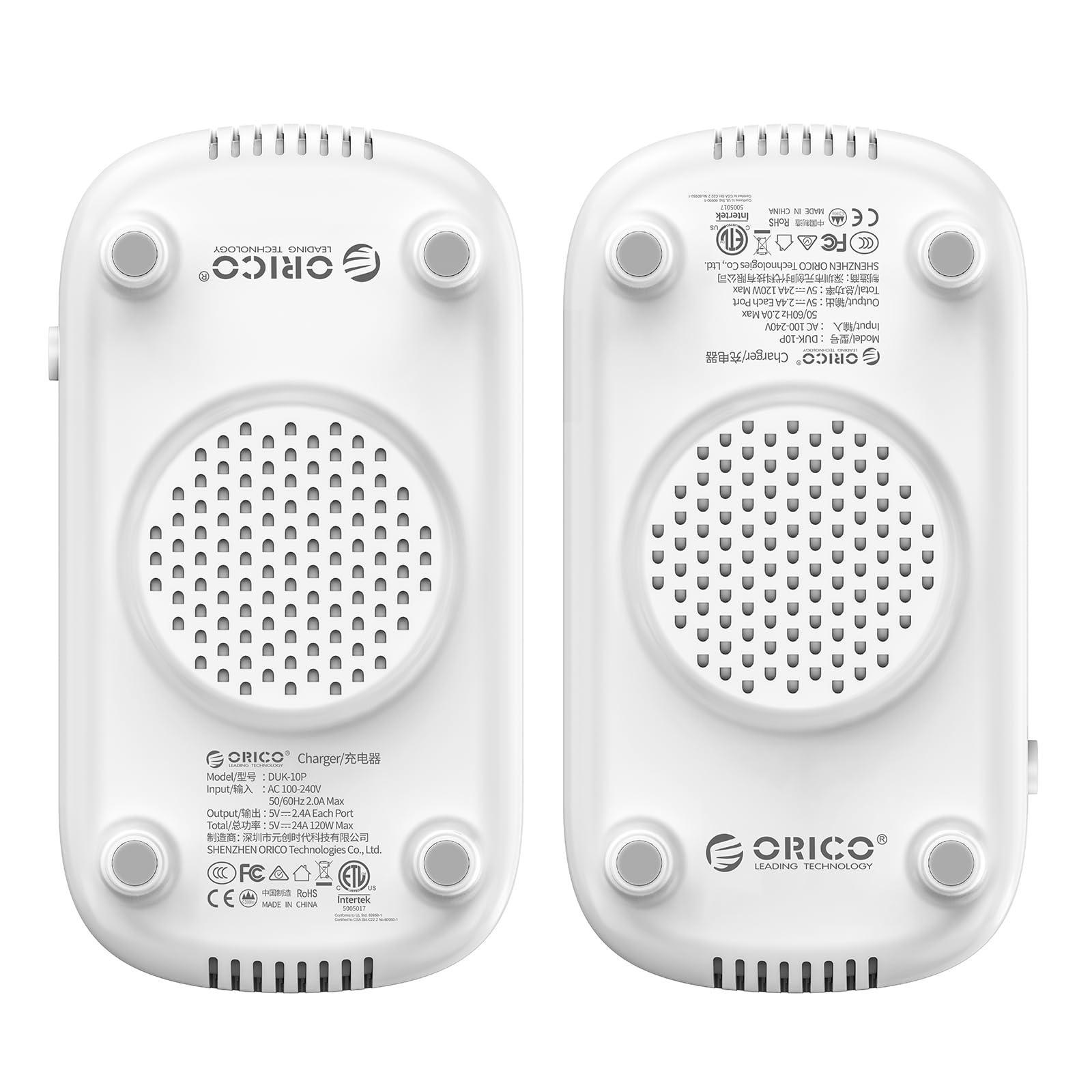 ORICO 120W Stazione di Ricarica Multi-Dispositivo, Versione Aggiornata 10 Porte USB con Ventola di Raffreddamento | Compatibile con iPhone, iPad, Smartphone Android e Tablet, Bianco