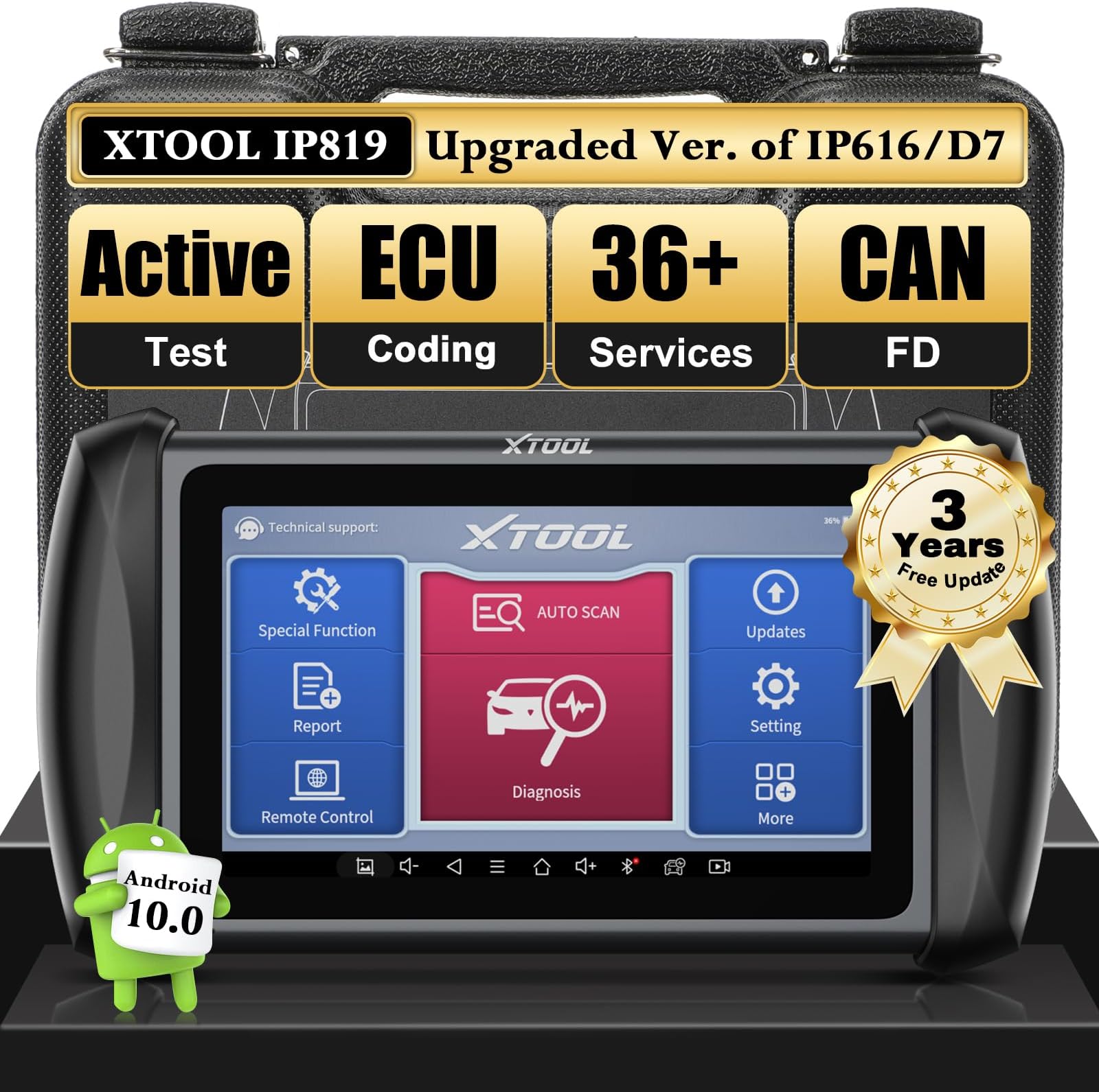 XTOOL IP819 V2.0 Bidirectional Scan Tool, AI Assisted Car Scanner Diagnostic Tool with 39+ Resets, Full System, FCA, CAN FD/DOIP, EPB/ABS/Throttle/Crank Sensor Relearn, 3-Year Free Updates