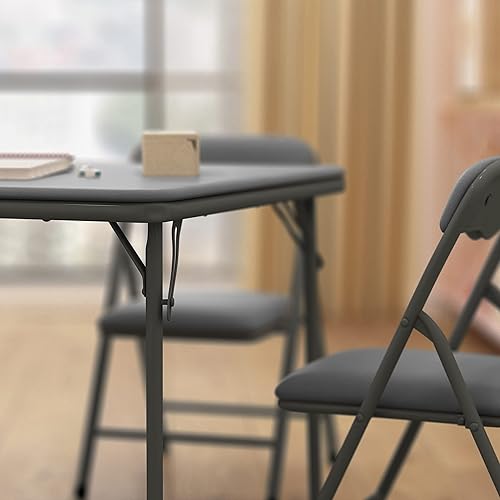 Miniatura 3 de HBCY Creations Juego de mesa y sillas plegables para niños de 5 piezas, diseño gris, ligero y portátil, función de bloqueo de seguridad, asientos