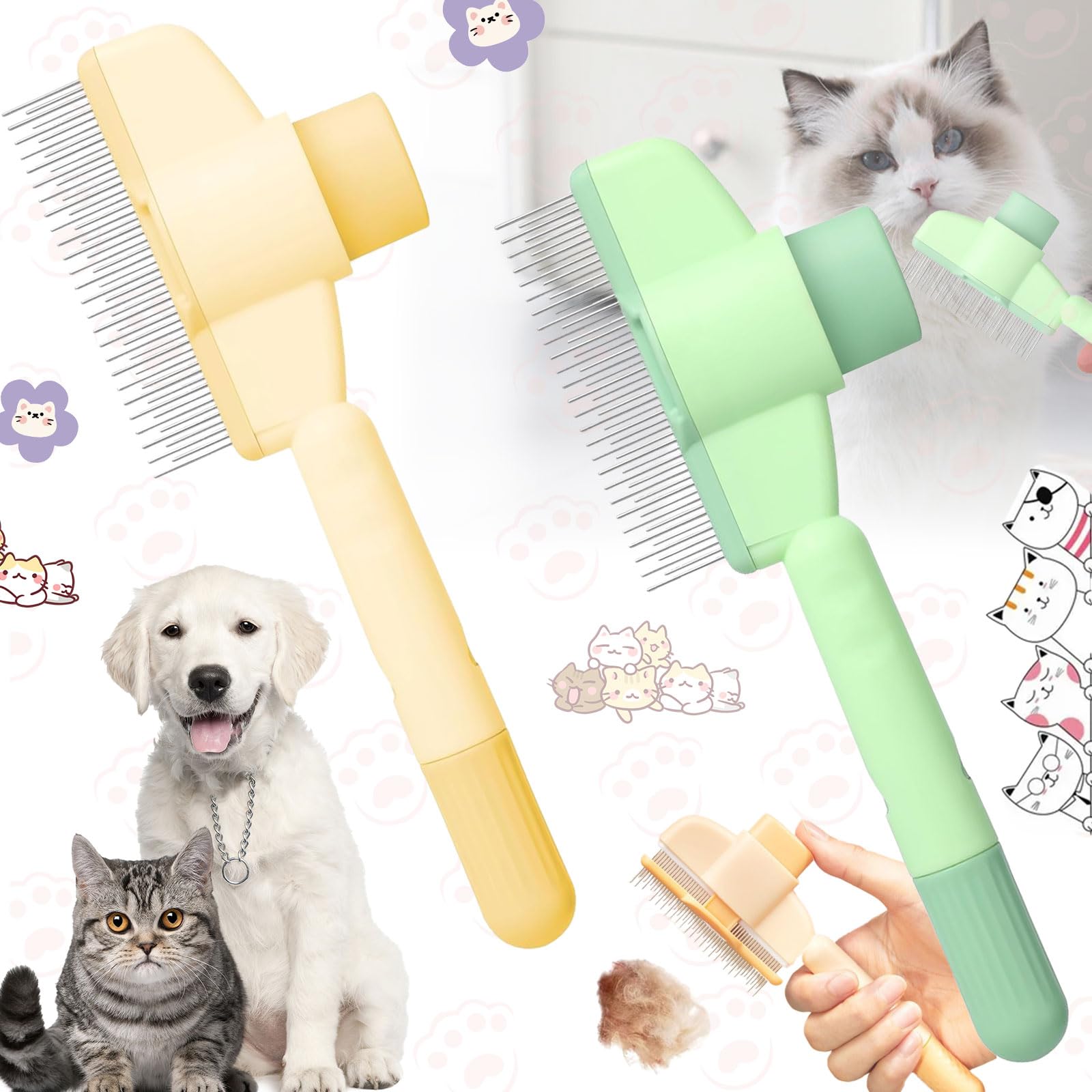 Srup Pack of 2 Self-Cleaning Cat Comb, Cat Dog Flea Comb, Self-Cleaning Pet Flea Comb