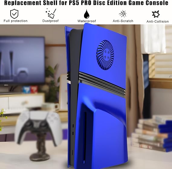 Replacement Side Shell Plate for PS5, arVin Front & Back Cover Face Plate with Cooling Vent for Playstation 5 Pro Disc Version, Dustproof Faceplate ABD Case (Blue)