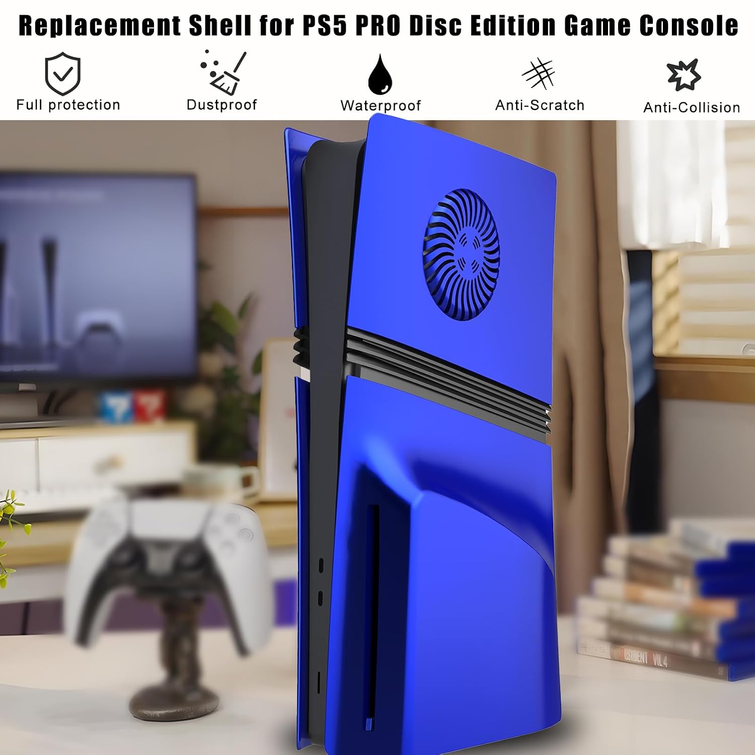 Cover Plates for PS5 Pro Disc Edition with Cooling Vent, PS5 Pro Faceplate ABS Hard Shockproof Anti-Scratch Dustproof Protective Plates, Replacement Side Shell Skin Case for PlayStation 5 Pro -Blue