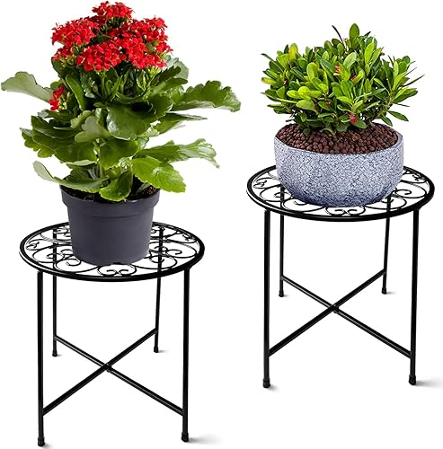 Soporte para plantas para interiores y exteriores, paquete de 2 soportes para macetas de 15 pulgadas de alto, soporte redondo de esquina de metal