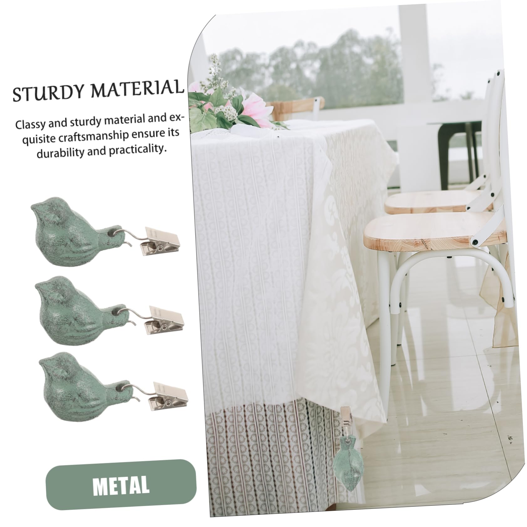 LIFKOME Set 4 Fermatovaglia da Tavolo a Forma di Volatile in Metallo Verde, Fermatovaglia da Esterno Antivento per Picnic e Tavoli da Giardino, Design Creativo e Decorativo