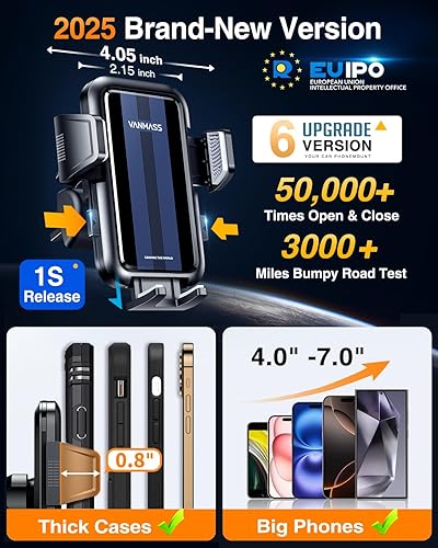 Miniatura 32 de VANMASS Soporte universal para teléfono de automóvil, patente y certés de seguridad: soporte mejorado para tablero de manos libres, soporte