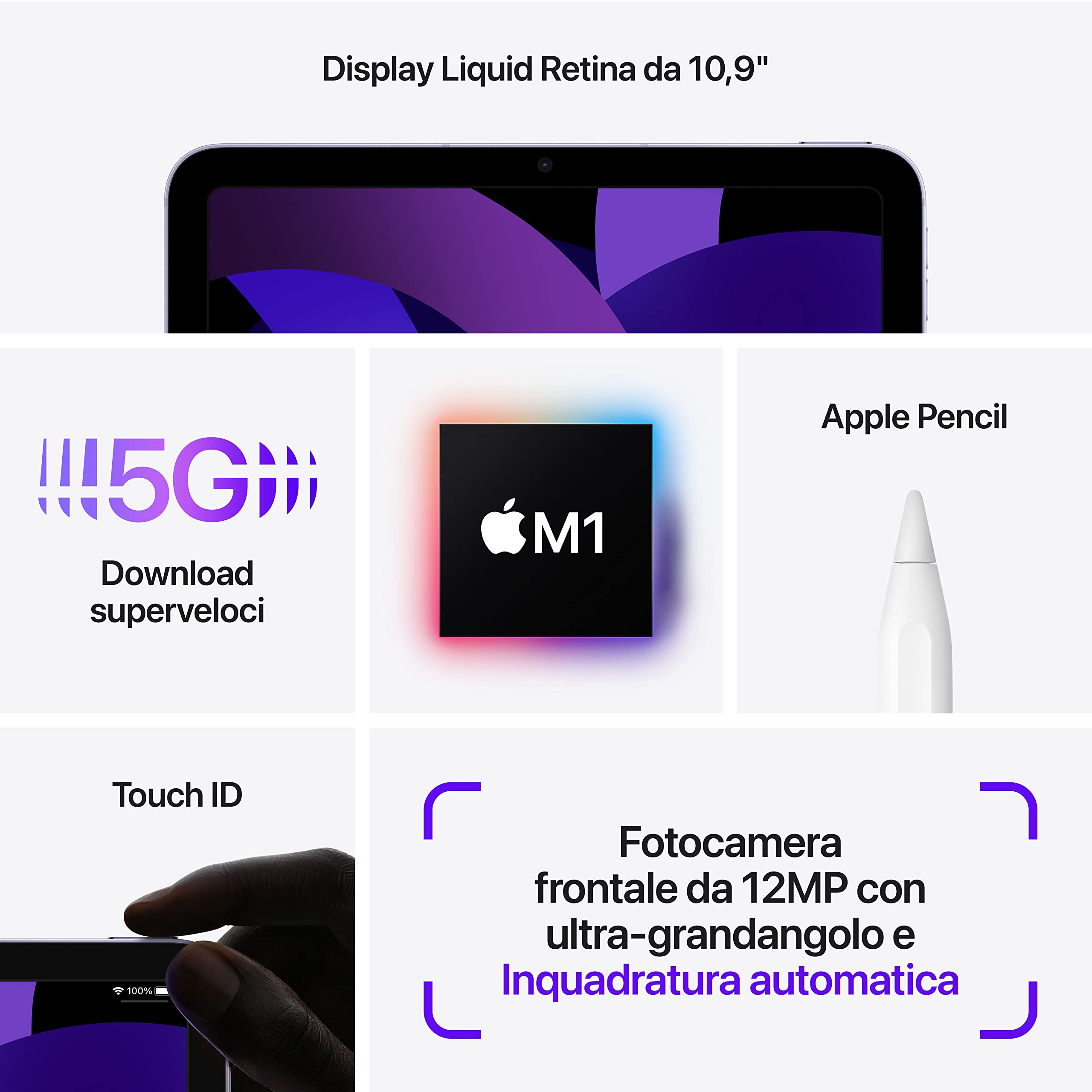 Apple 2022 iPad Air (10.9-Inch, Wi-Fi + Cellular, 64GB) - Purple