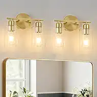 2Light Modern Vanity Lights - Gold, Clear Glass Shade, Wall Sconce for Bathroom & Bedroom, 2 Pack