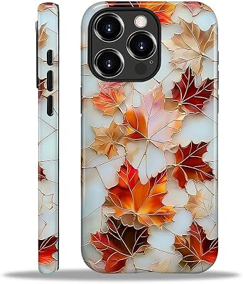 ZHEGAILIAN Case Compatible with iPhone 16 Pro,Hybrid 2-Layer Hard Shell for Girl Boy Women Men,Maple Fall Leaves Aesthetic Stained Glass Design Phone Case