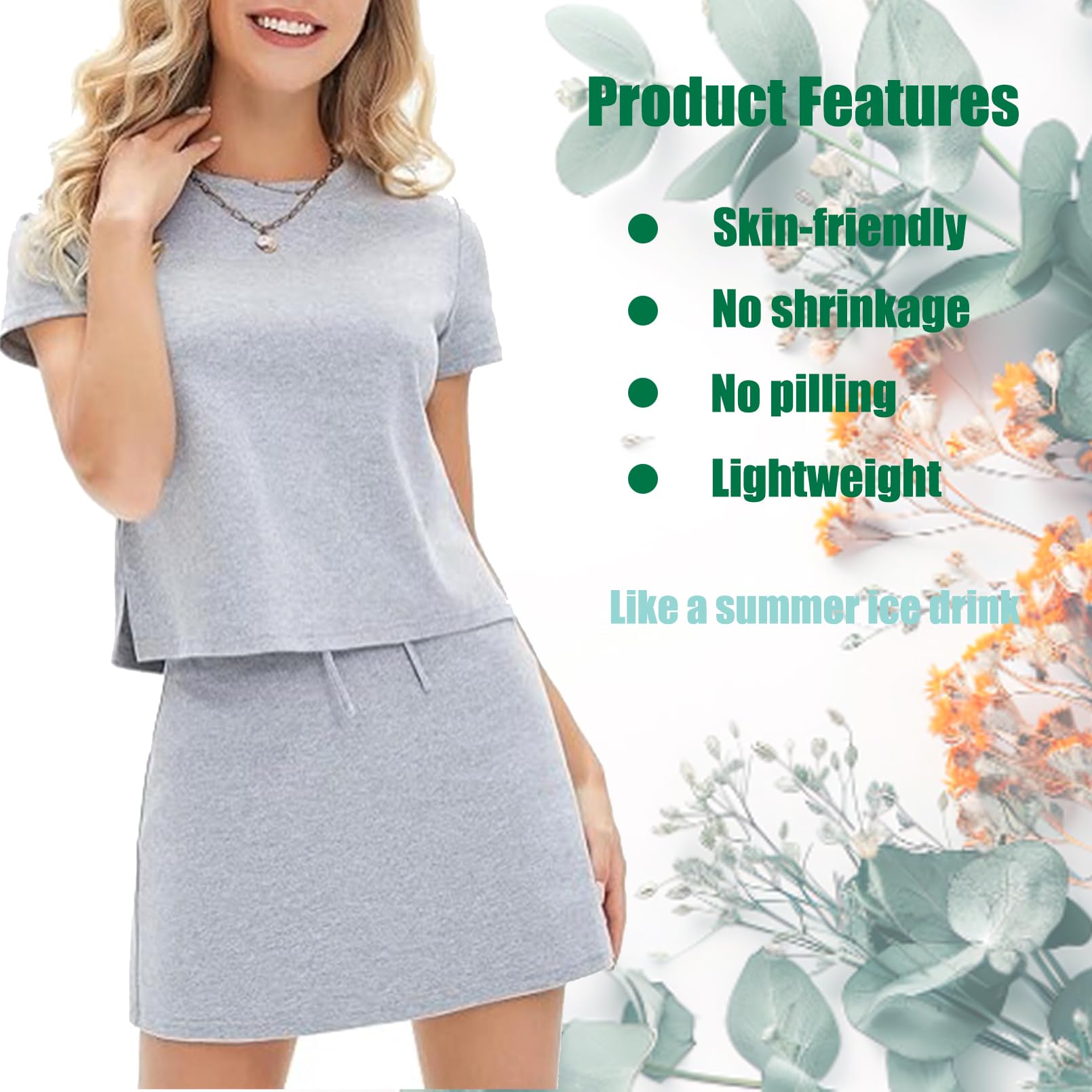 Skort Sets Women 2 Piece Outfits, Tennis Skirt Sets Women 2 Piece Outfits, Beach Vacation Clothes for Womens (Sleeves/No Sleeves)
