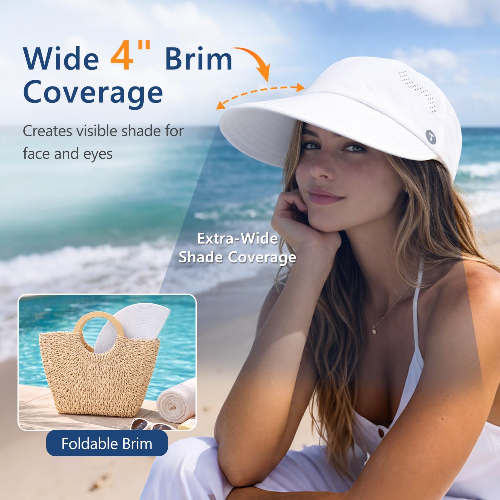 TOP-EX ChicPony™ Chapeau de soleil rafraîchissant pour femme UV 50 à large bord respirant et pliable pour la plage