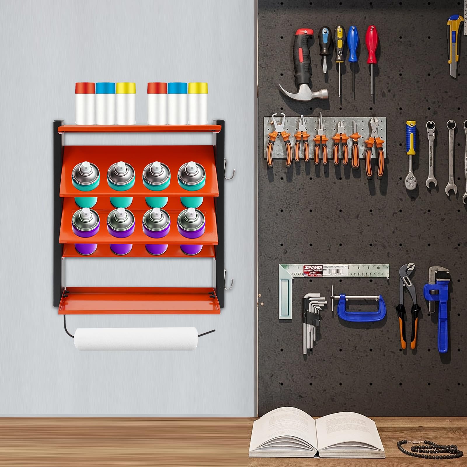 Stacja organizacyjna lakieru w sprayu, uchwyt ścienny do malowania na ścianie, uchwyt na butelkę z rozpylaczem do atelier, galerii, garaży, 44 x 16 x 50 cm
