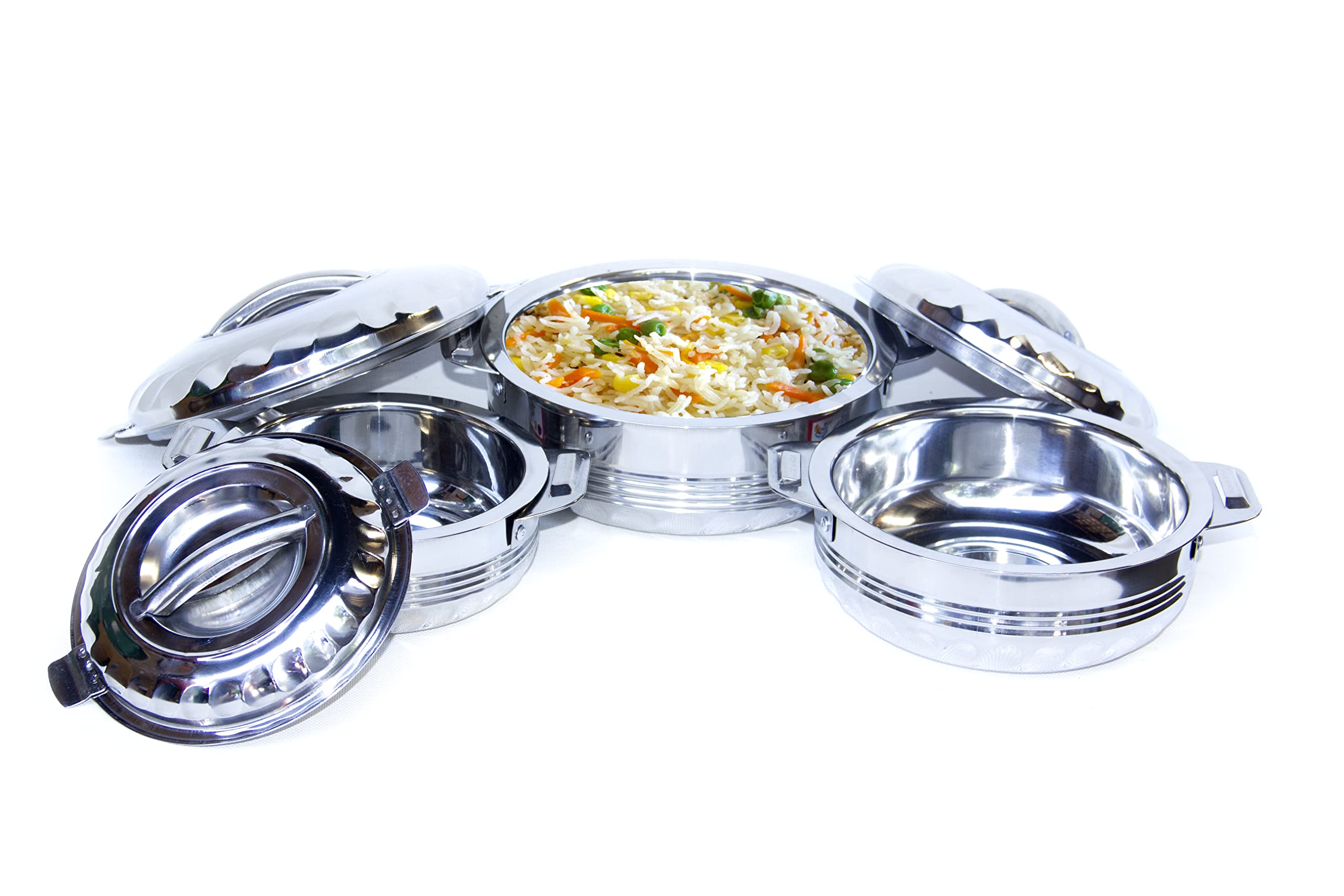 IN.HOUSE Hot Pot 3Pcs Set Casserole/HotPot,chapati Box/chapati Container/hot case in Stainless Steel 1000ml, 1500ml, 2500ml [ FLORA LINEA]