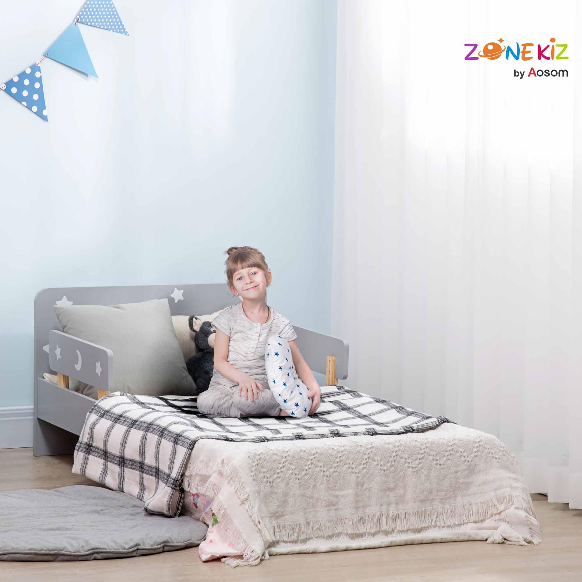 ZONEKIZ Lit pour Enfants 3 à 6 Ans Design Étoiles et Lune 143 x 76 cm Gris