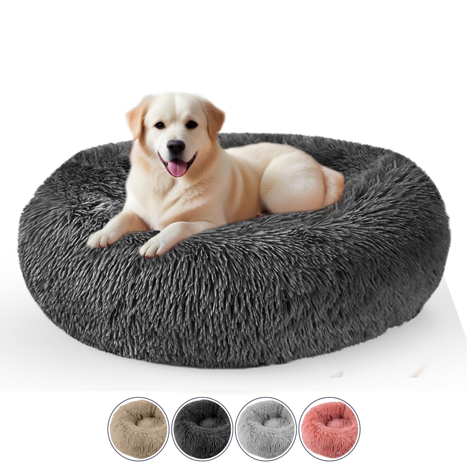 ELYF Large Donut Dog Beds, Kitten and Puppy Bed with Anti-Slip Waterproof Bottom
