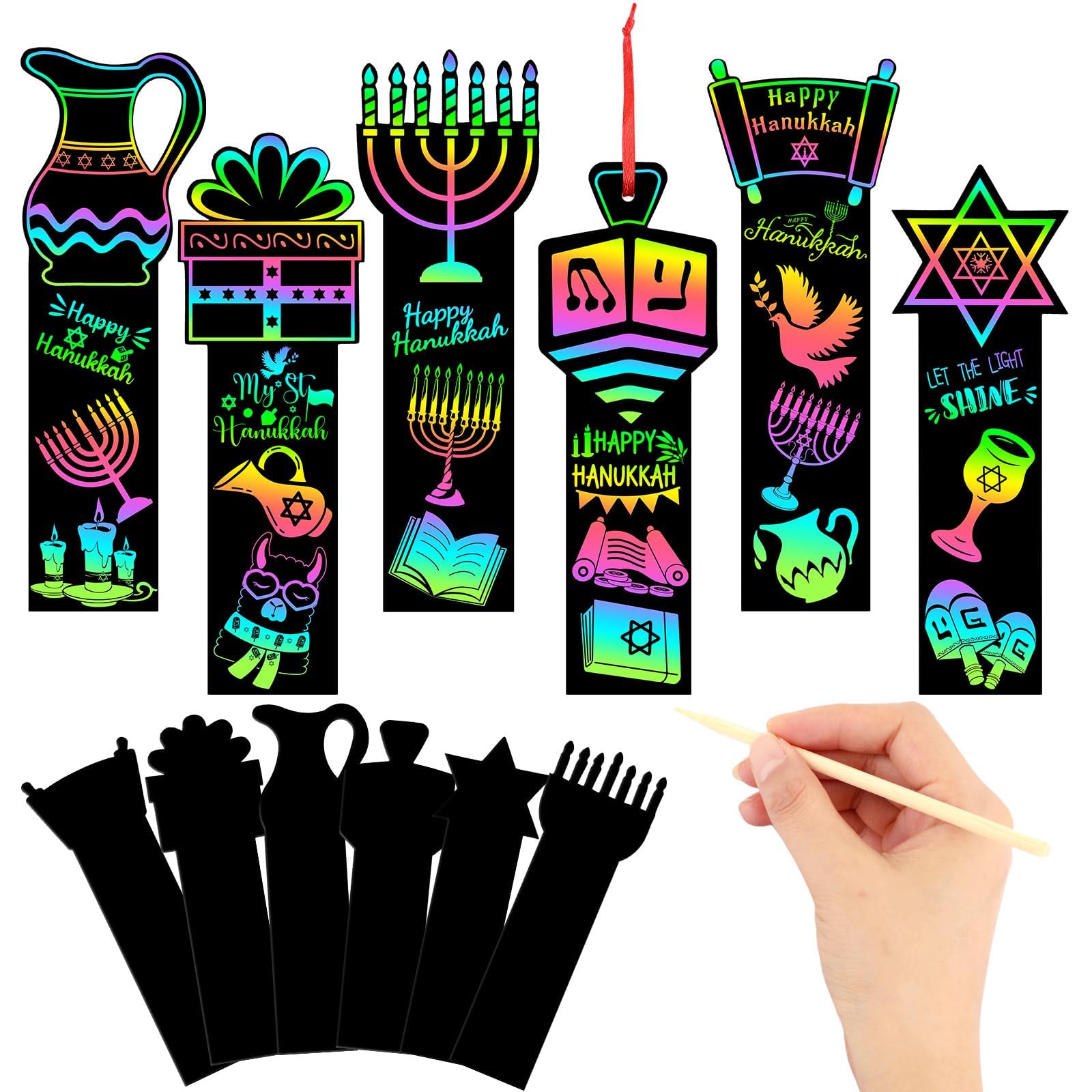 Train Dreams Hanukkah Scratch Art Cards - 96-Pack Assorted Designs For ...