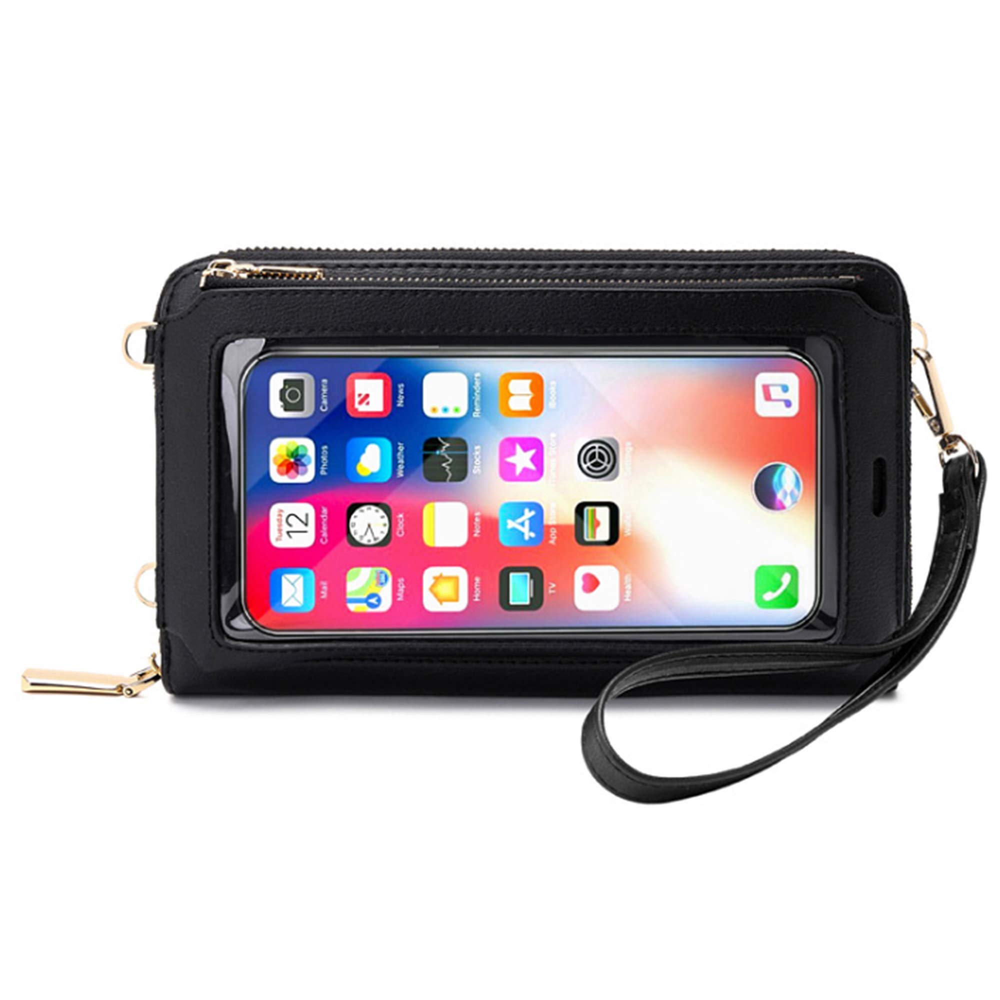 Women Credit Card Wallet Crossbody Phone Purse Shoulder Bag with Touch Screen for Samung Galaxy S21 Ultra 5G, S21+ 5G, S21 5G, for iPhone 12 Pro Max, 12 Pro, 12, 12 Mini (Black)
