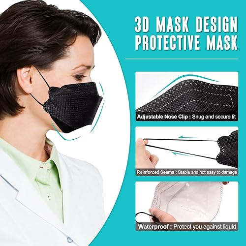 Miniatura 3 de Paquete de 50100 mascarillas KF94, máscara de color, máscara negra, máscara de 4 capas, embalaje independiente, uso diario al aire libre