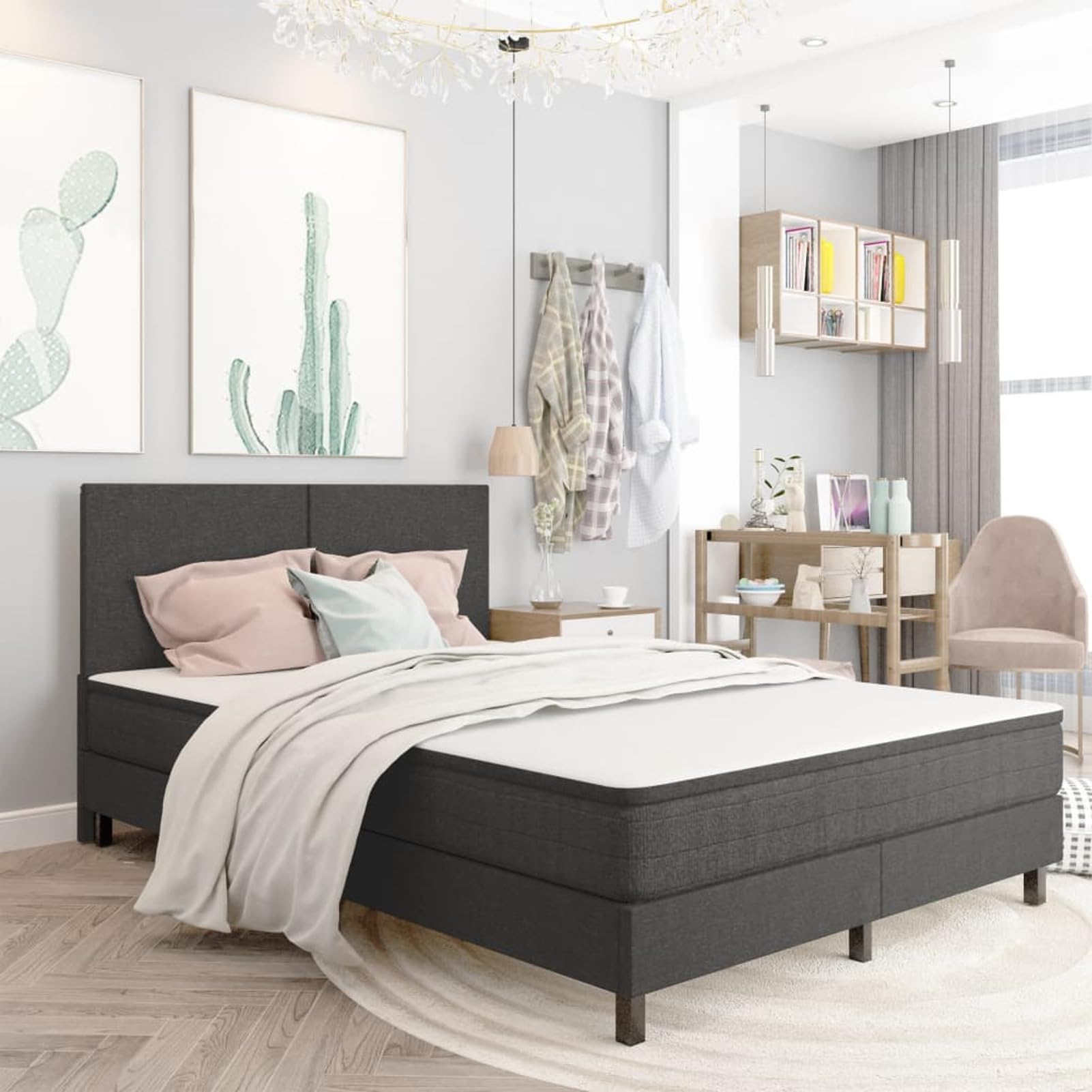 Gecheer Boxspring-Bettgestell Grau Stoff 140x200 cm, Stabiles Bettgestell Bettrahmen für Schlafzimmer Hotel Gästezimmer Wohnheim287456