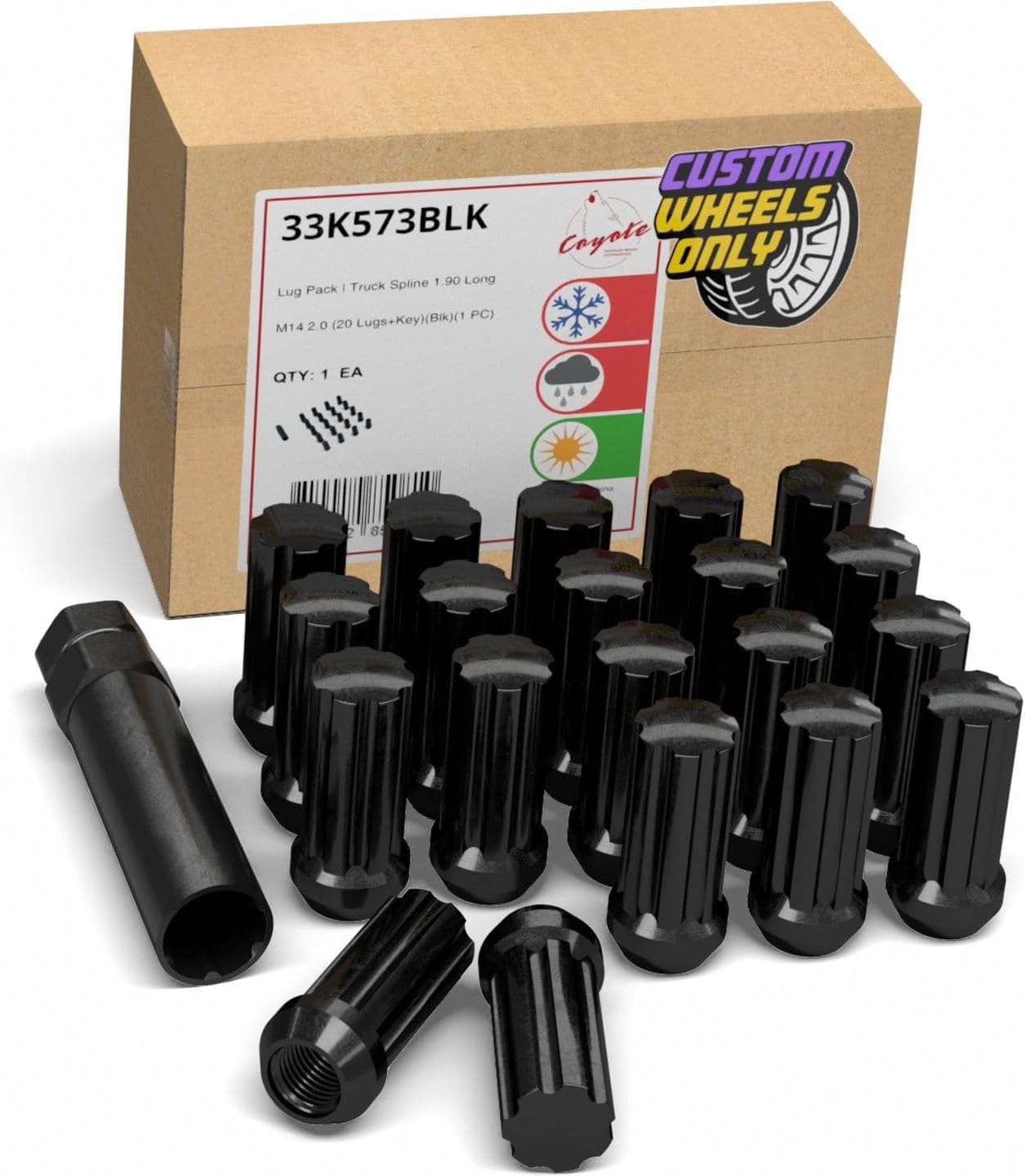 Wheel Accessories Parts 20 Pcs M14 x 2 14 x 2 Thread Truck 1.90" Long Spline Lug Nuts Black Chrome 7 Spline Fits 2000-02 Ford Expedition ｜ 2000-02 Lincoln Navigator