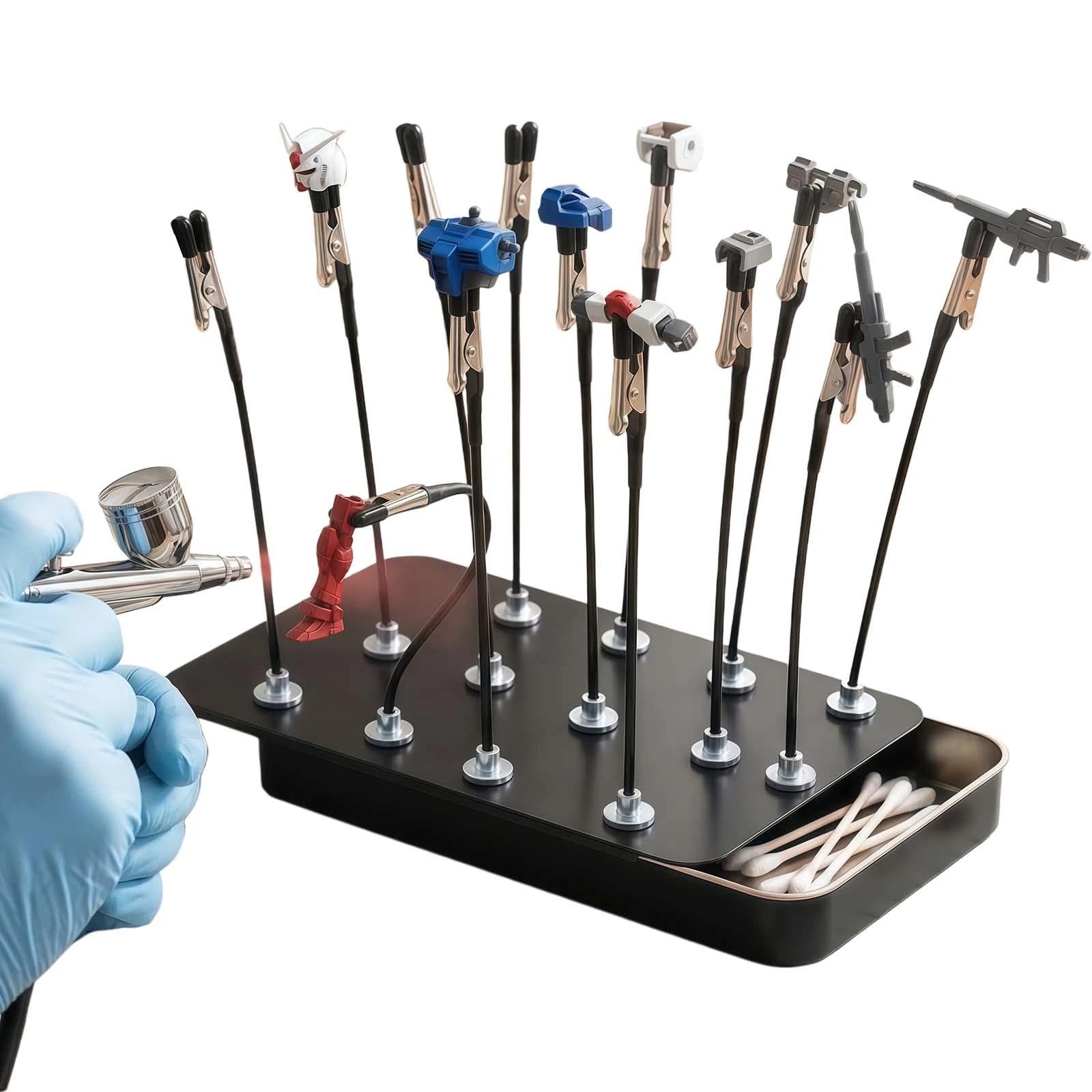 Model Painting Stand Kit - 12PCS Magnetic Bendable Clips with Storage Box, Flexible Wire Clamps for Airbrushing, Miniatures & Parts Assembly, Professional Model Tools