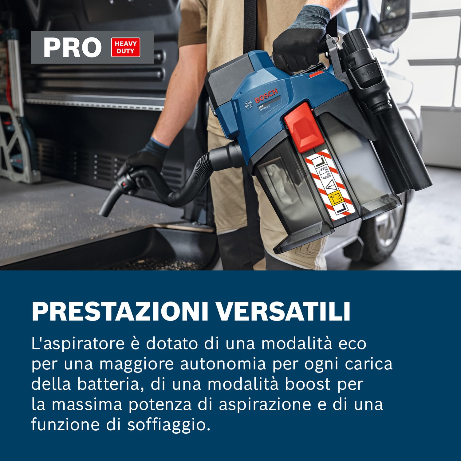 Bosch PRO 18V System Aspiratore a batteria GAS18V-6LS (incl. tubo flessibile, tubo a gomito, bocchetta per fessure, bocchetta per pavimenti, adattatore PT, tubi, borsa in tessuto)