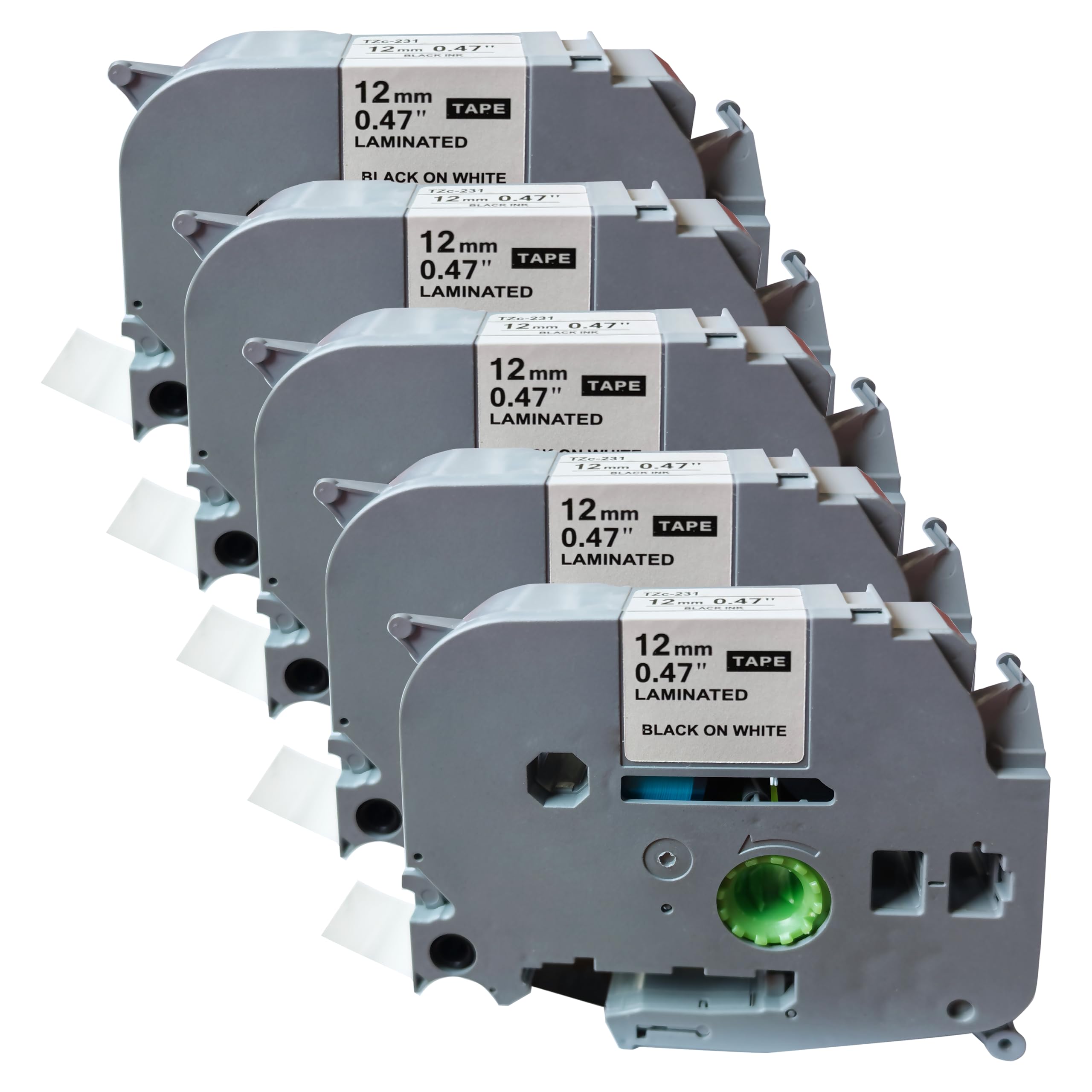 NEOUZA 5PK Compatible Label Tape Replacement for Brother TZe-231 TZ-231 Laminated P-Touch Label Maker Tape, for PT D210 H110 D600 1230PC 1280, 0.47" x 26.2'(12mm x 8m), Black on White