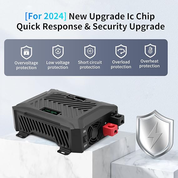 DATOUBOSS Inverter 12V/24V DC to 240V AC Dual voltage 1500W/3000W Rated Power, Peak Power 3000W/6000W Pure Sine Wave Inverter Power Converter with 2 UK Sockets, USB Port and LCD Display for Off-grid