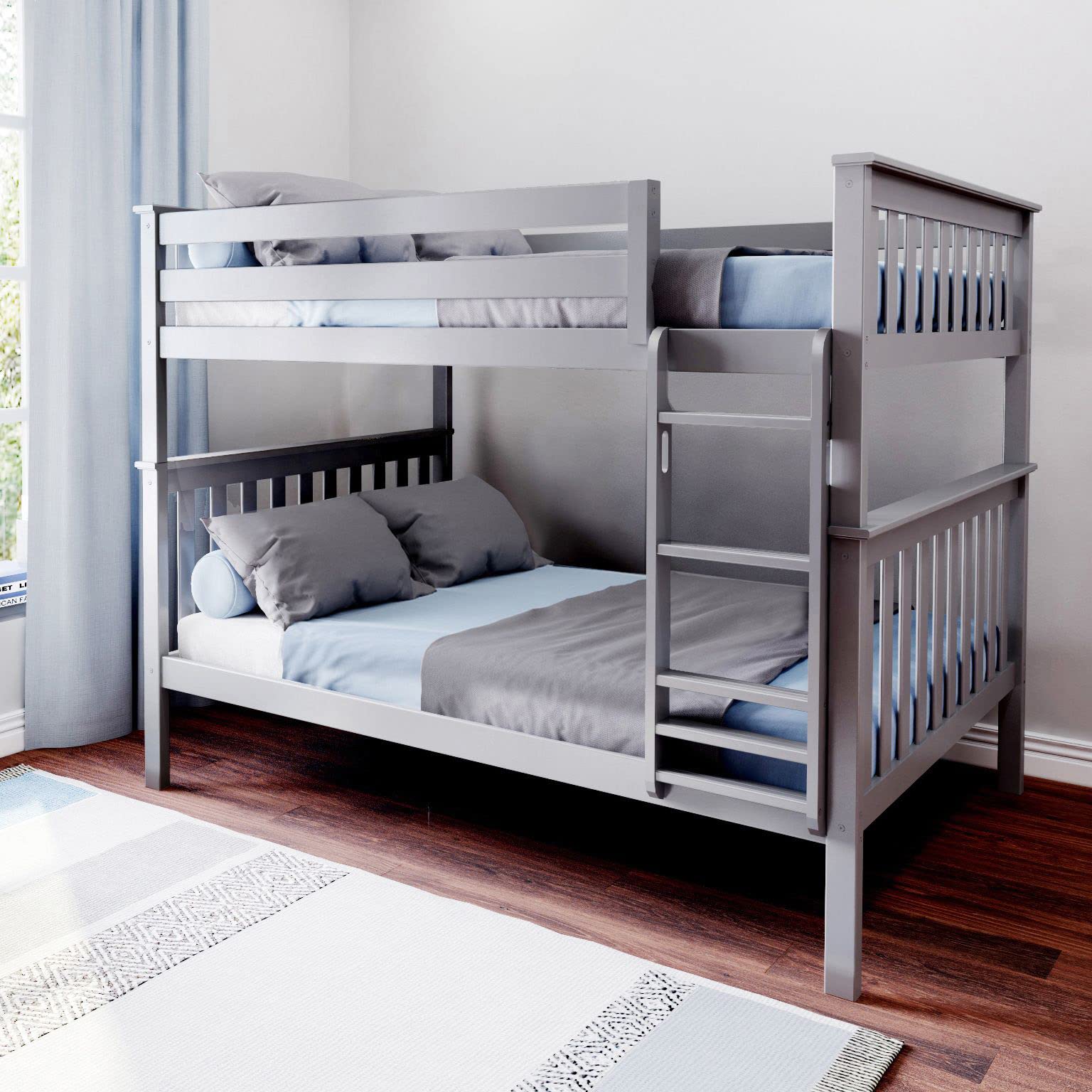 Max & Lily Bunk Bed, Full-Over-Full Wood Bed Frame For Kids, Grey (Box 1 of 2 Only)