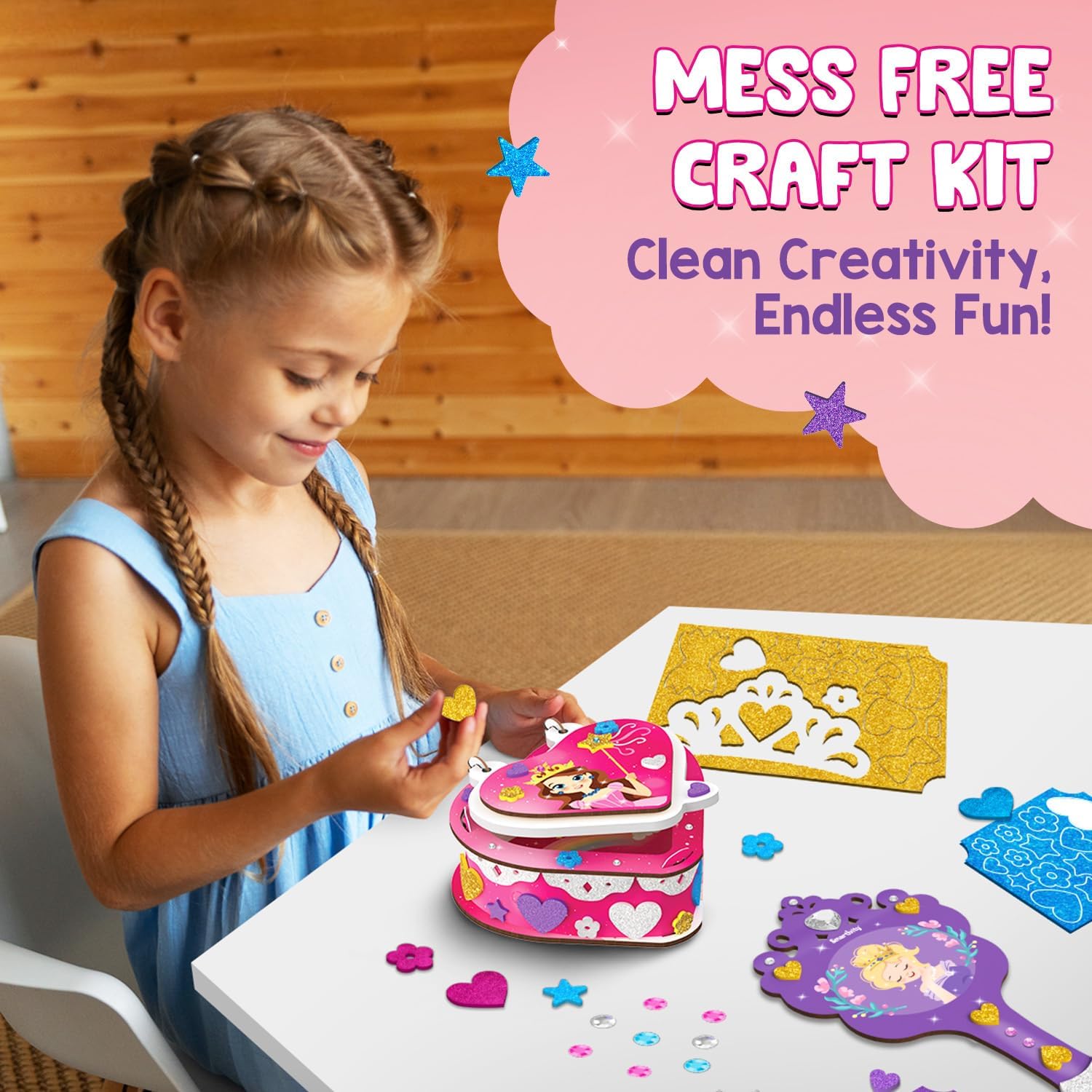 Smartivity Little Princess Craft Box for Girls | DIY Art & Craft Kit to Make Jewellery Box,Mirror & Frame | Age 4-8 Years|Kids Craft Activity Set with Gems & Glitter | Birthday Gift for Kids