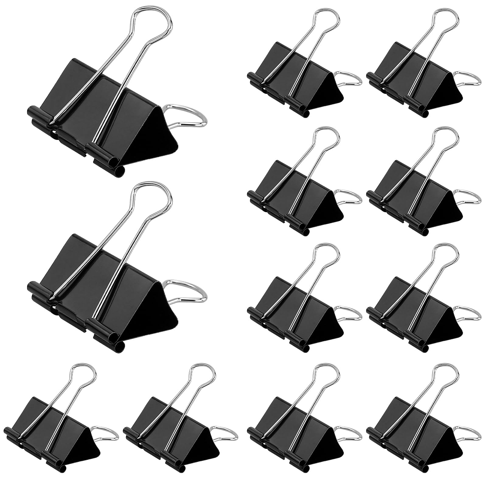 12 Pcs Binder Clips, 51mm Large Black Metal Foldback Clips, Large Bulldog Clips Metal Foldback Clamps Black Stationery File Money Paper Clamps Binder Clip for School