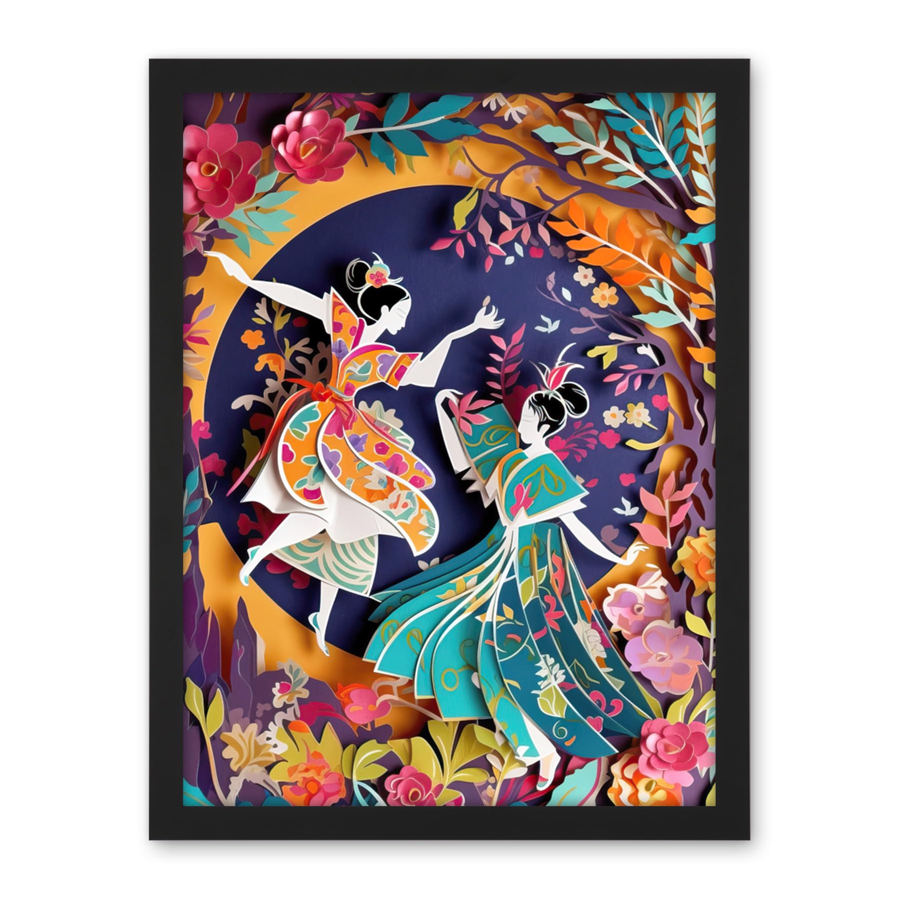 Artery8 Dancing in a Forest Paper Kirigami Art Nouveau Artwork Framed Wall Art Print 18X24 Inch