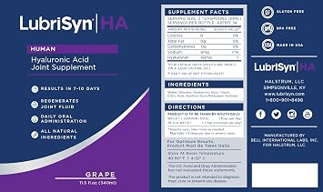 LubriSyn HA Human Liquid Hyaluronic Acid Joint Supplement, 11.5 oz | Oral HA for People, Supports Healthy Knees, Hips & Joint Function for Men & Women, Grape Flavor, 30-Day Supply