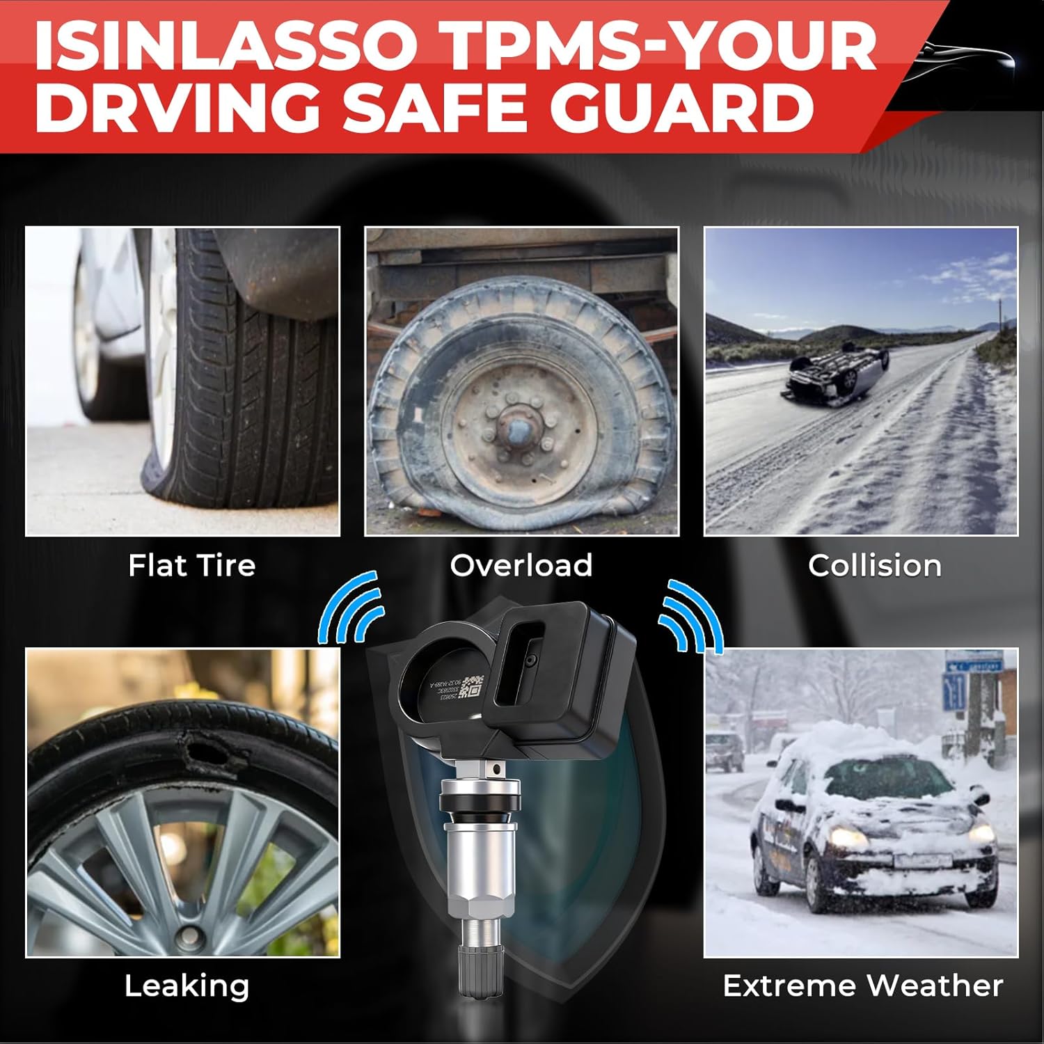 TPMS Sensors 9L3Z1A189A 315MHz Pre-Programmed Tire Pressure Sensor with Real-Time Monitoring Fit for Ford F-150 F-250 F-350 Escape Explorer Fusion Focus Mustang Transit Fit for Lincoln MKZ MKC– 4PCS
