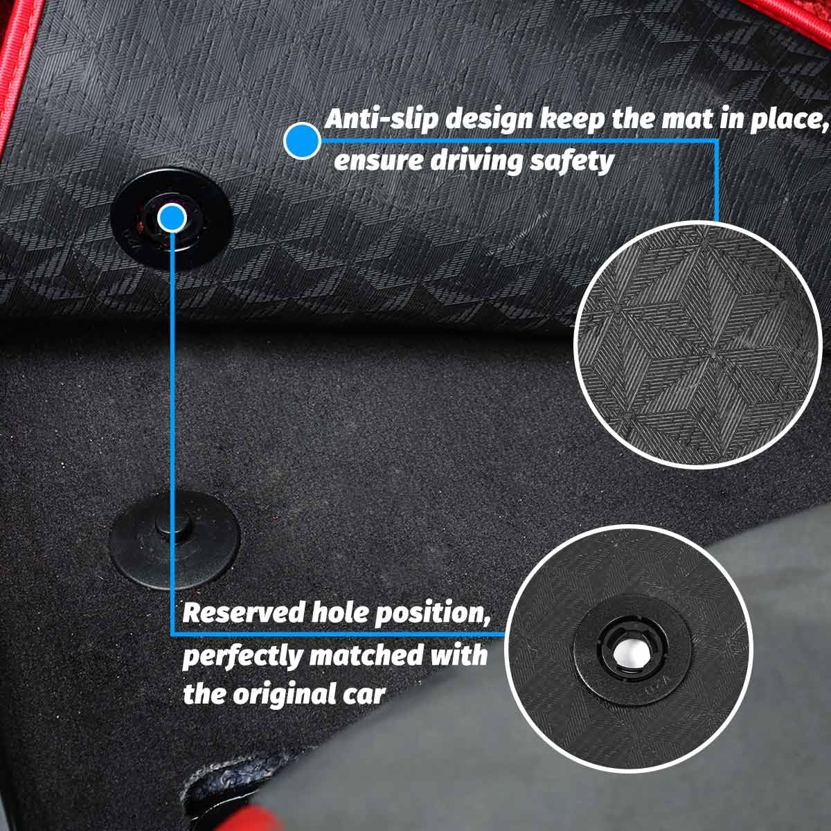 2PCS Red Binding Carpeted Floor Mats, All Weather Anti-Slip TPE Floor Protection Carpet Foot Pad Floor Liners for Corvette C8 Stingray Z51 2020+ and for C8 Z06 2023+ and E-ray 2024+