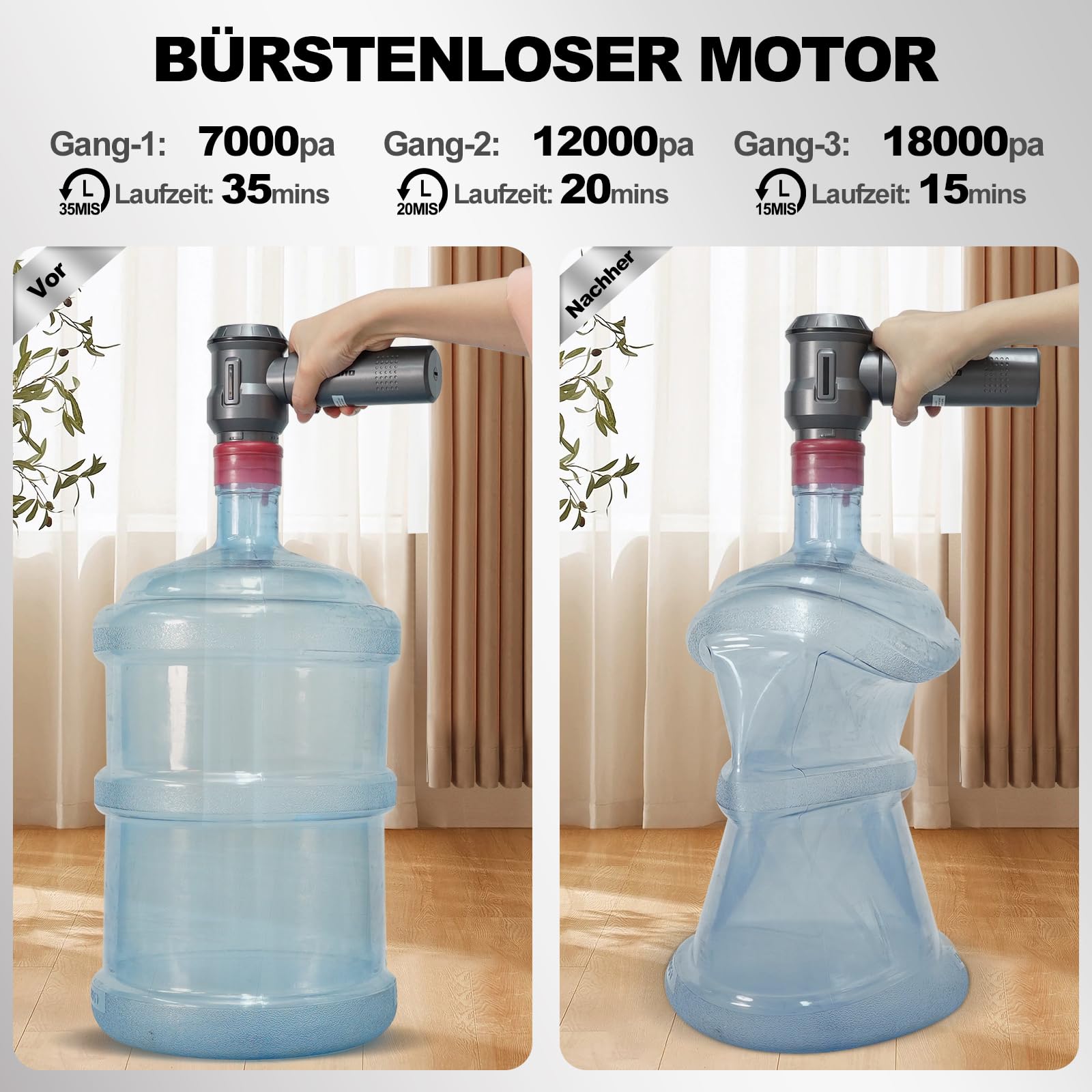 PeroBuno Mini Handstaubsauger Kabellos, 18KPA Stark Auto Staubsauger, Akku 35 Minuten Laufzeit, 3-Gang 180000 U/min Staubgebläse Druckluft, Druckluftspray, Tastatursauger, HL-117, Grau und Schwarz