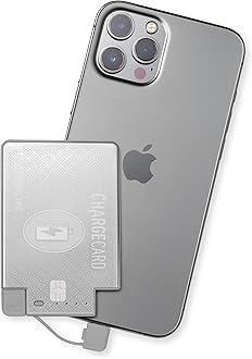 AquaVault ChargeCard Ultra Slim 2300mAh Rechargeable Wallet Power Bank | Portable USB-C + Micro USB Travel Charger | Steel Emergency Pocket Battery for iPhone 16/15/14/13/12 & Android – Platinum